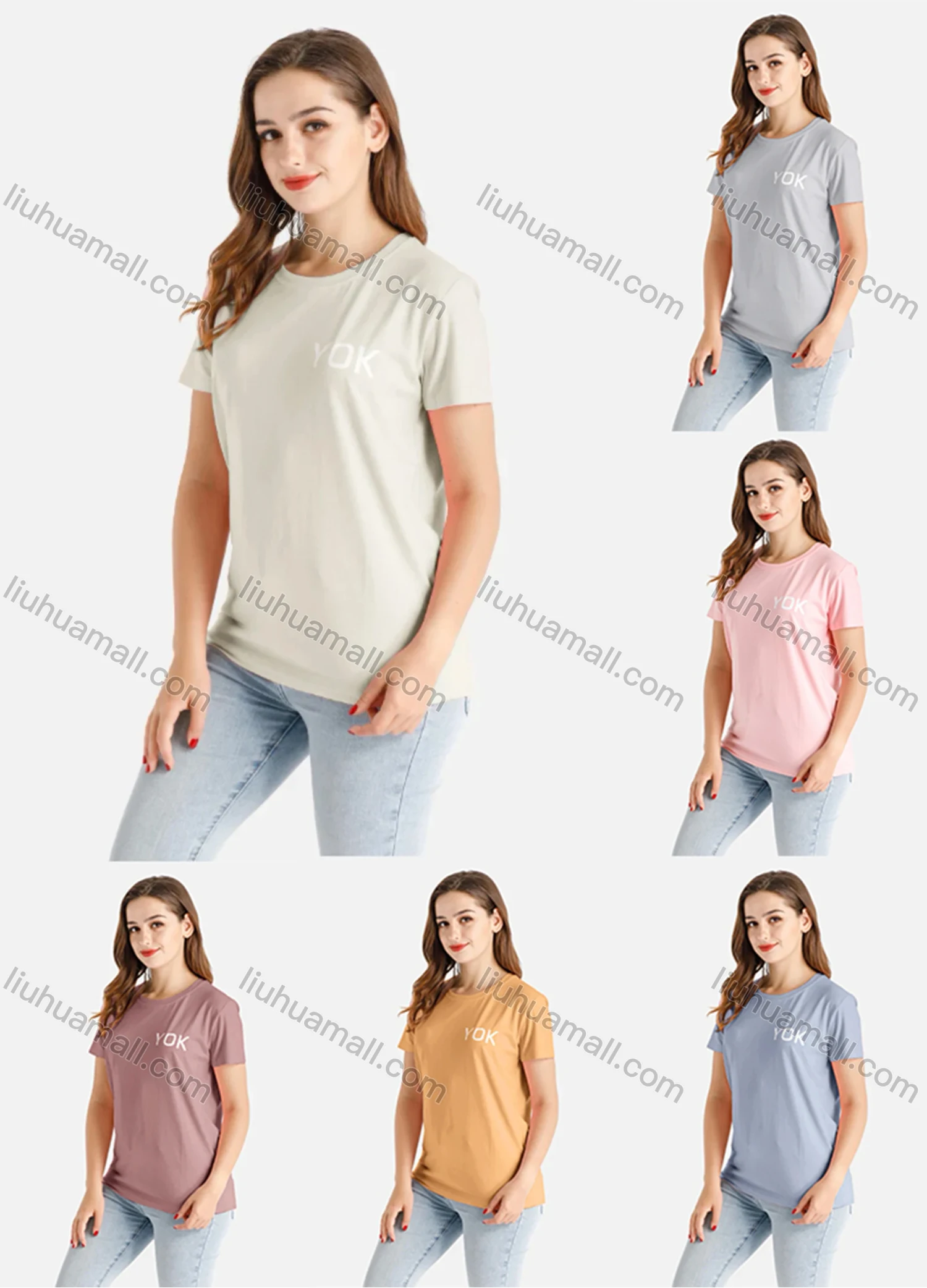 Wholesale Women's Casual Letter Crew Neck Short Sleeve Tee - Liuhuamall