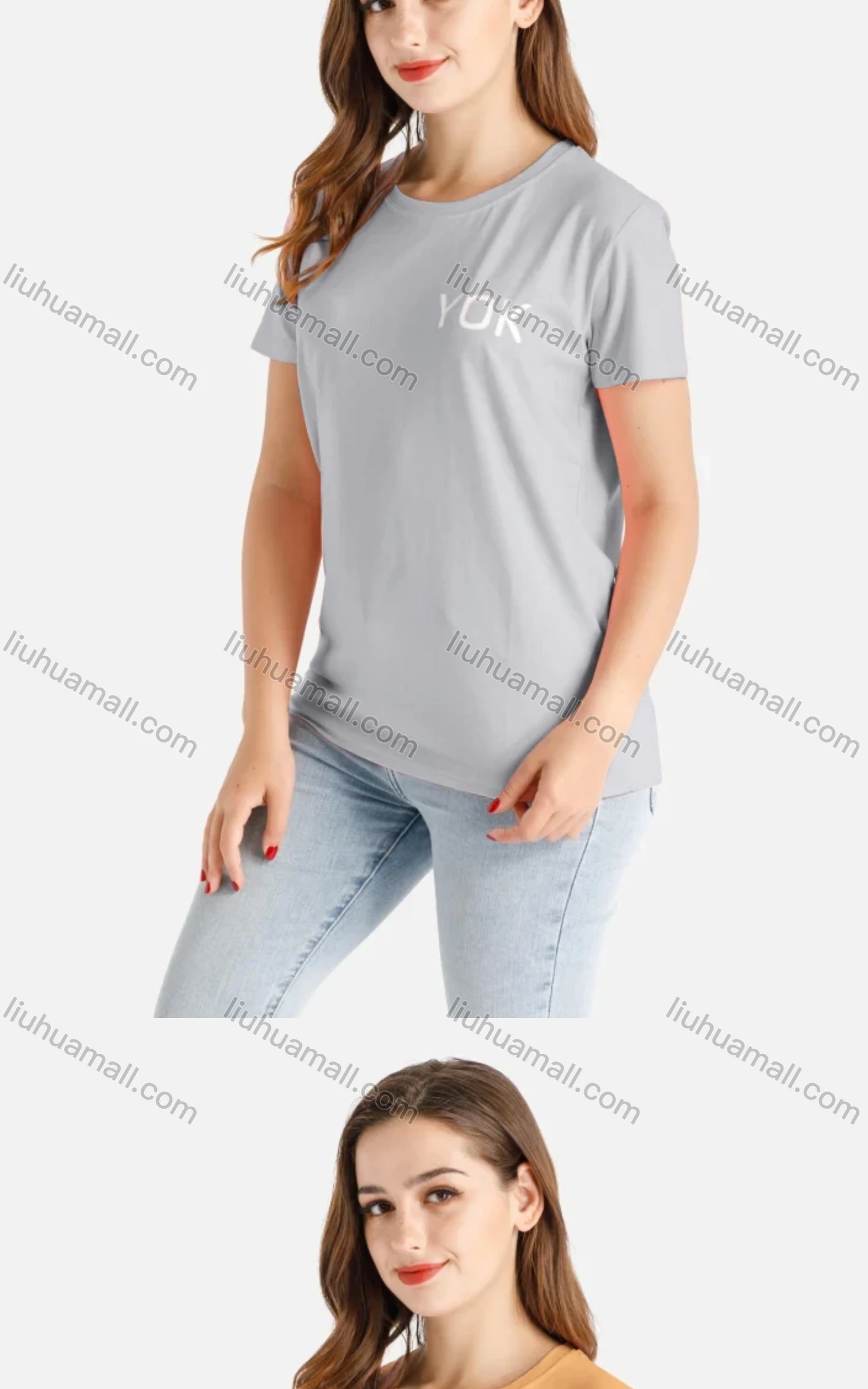 Wholesale Women's Casual Letter Crew Neck Short Sleeve Tee - Liuhuamall
