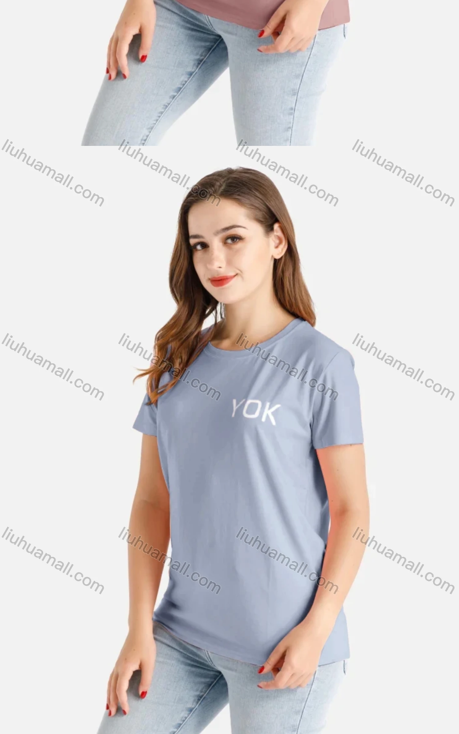 Wholesale Women's Casual Letter Crew Neck Short Sleeve Tee - Liuhuamall