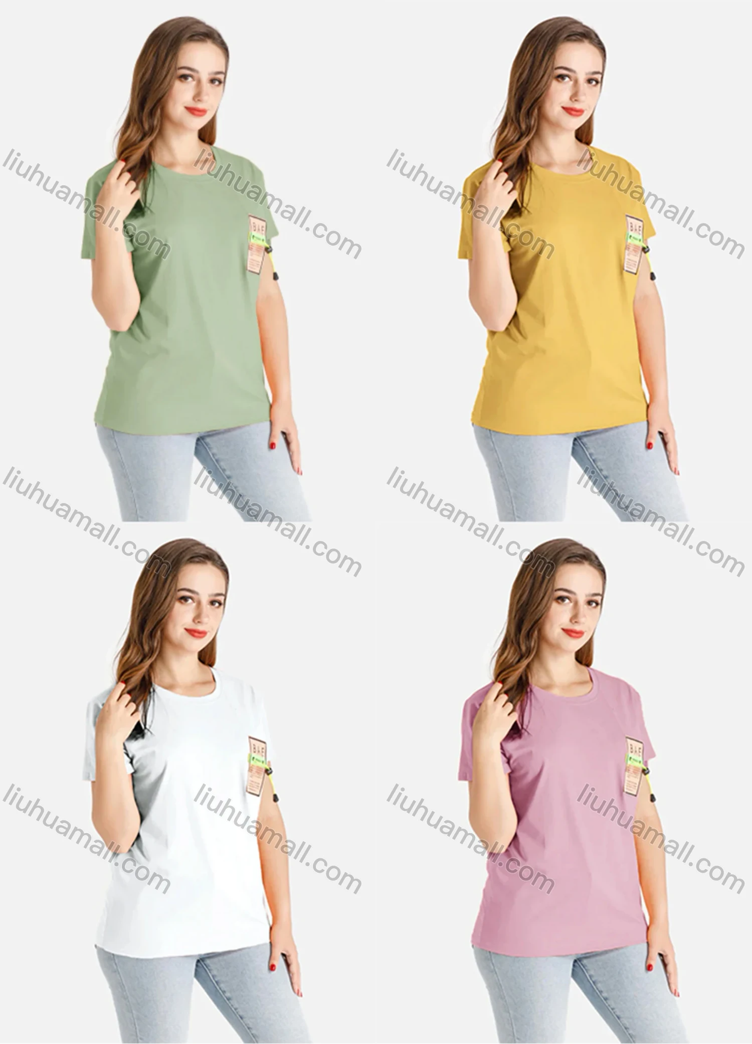 Wholesale Women's Casual Short Sleeve Crew Neck Tee - Liuhuamall