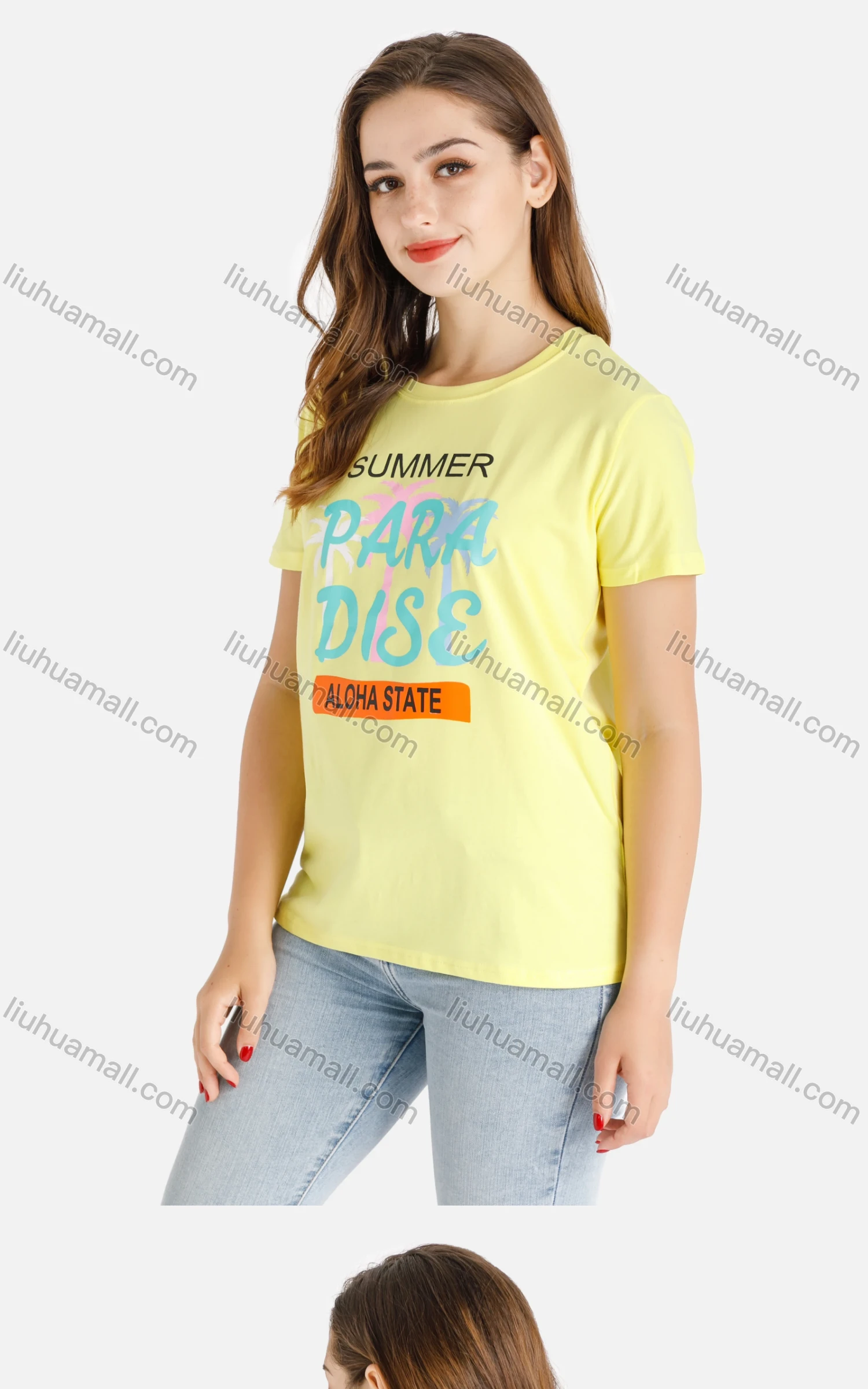 Wholesale Women's Casual Tropical Style Letter Print Short Sleeve Round Neck Tee - Liuhuamall
