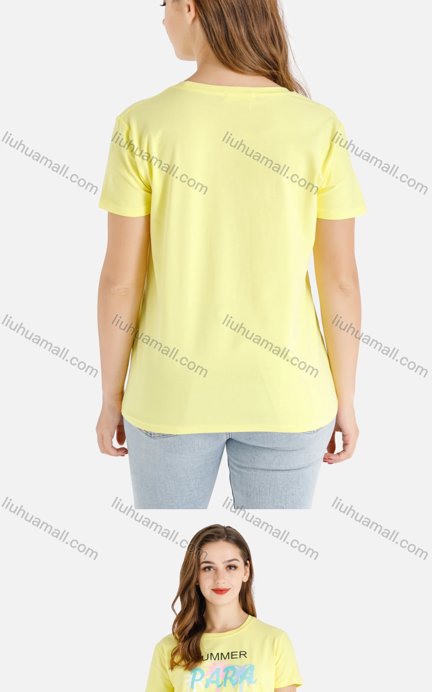 Wholesale Women's Casual Tropical Style Letter Print Short Sleeve Round Neck Tee - Liuhuamall