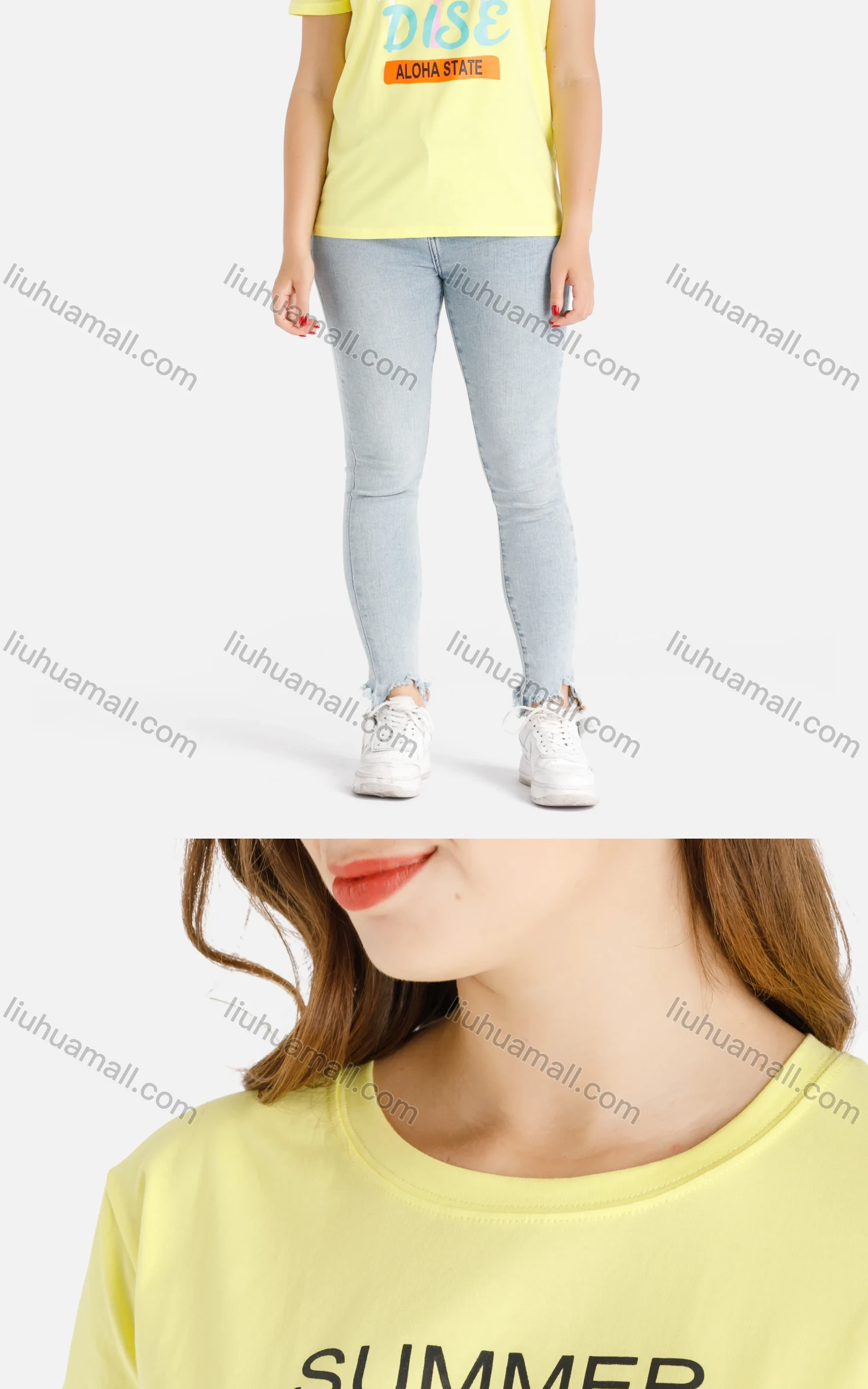 Wholesale Women's Casual Tropical Style Letter Print Short Sleeve Round Neck Tee - Liuhuamall