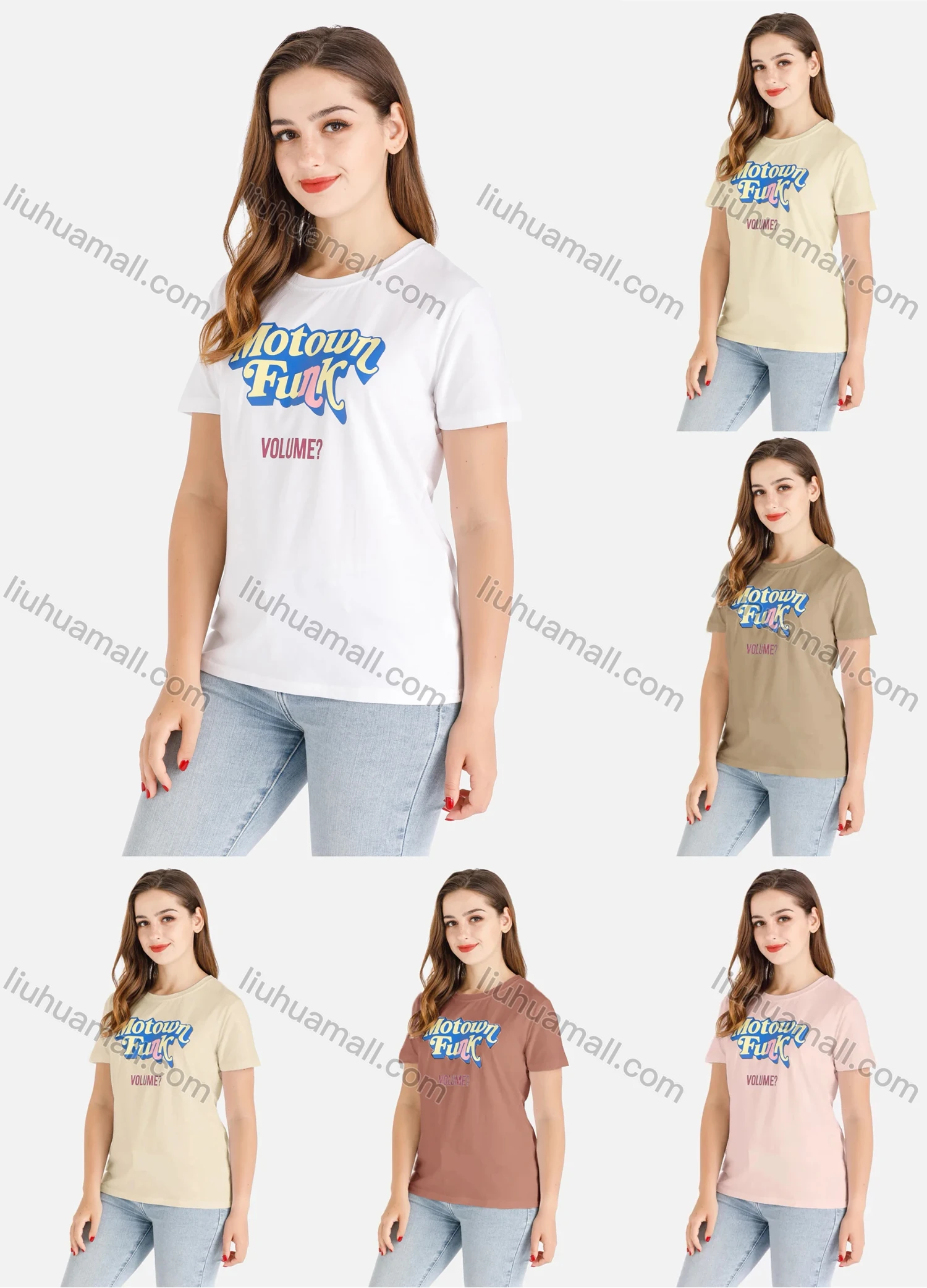 Wholesale Women's Casual Letter Print Round Neck Short Sleeve Tee - Liuhuamall