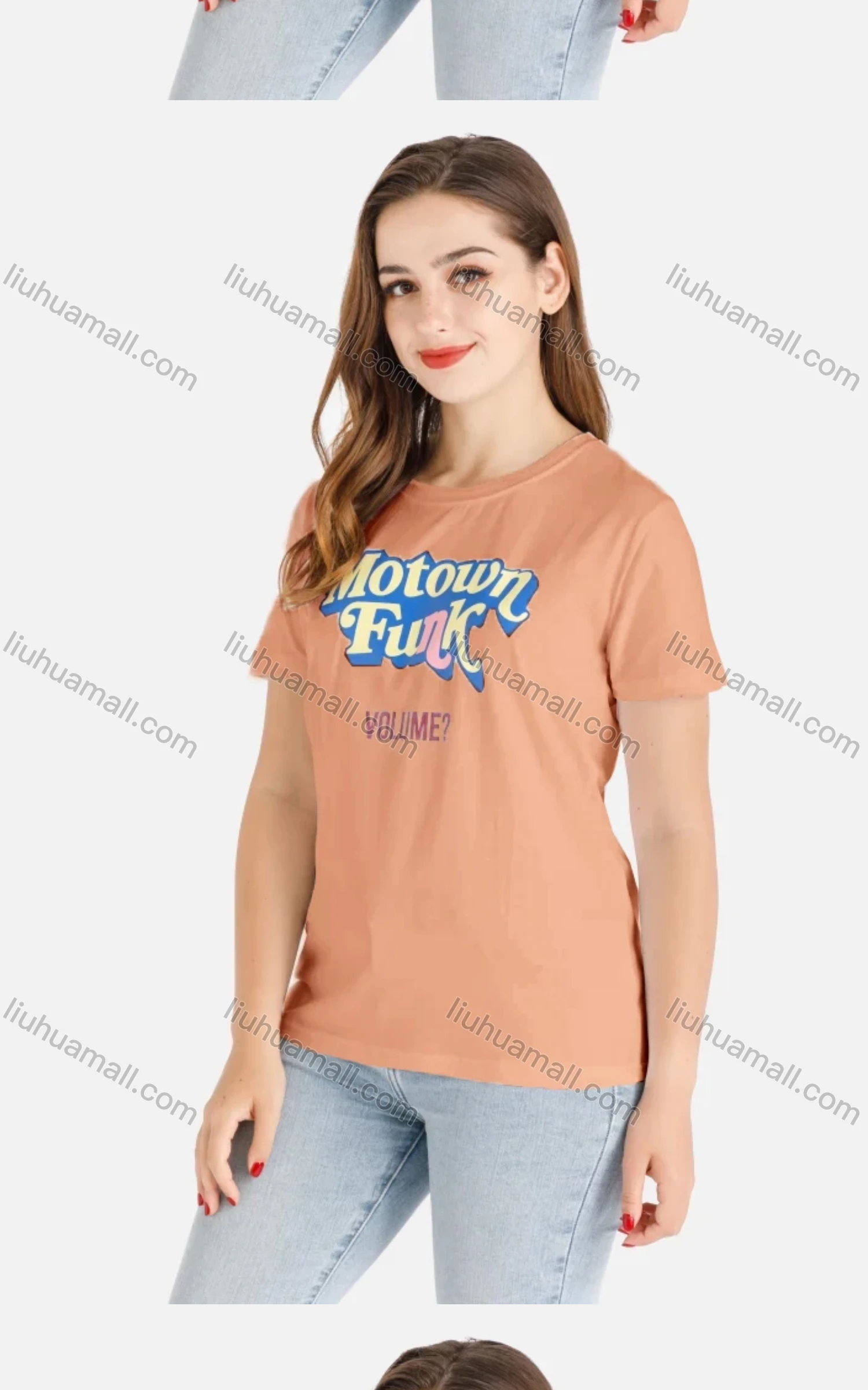 Wholesale Women's Casual Letter Print Round Neck Short Sleeve Tee - Liuhuamall