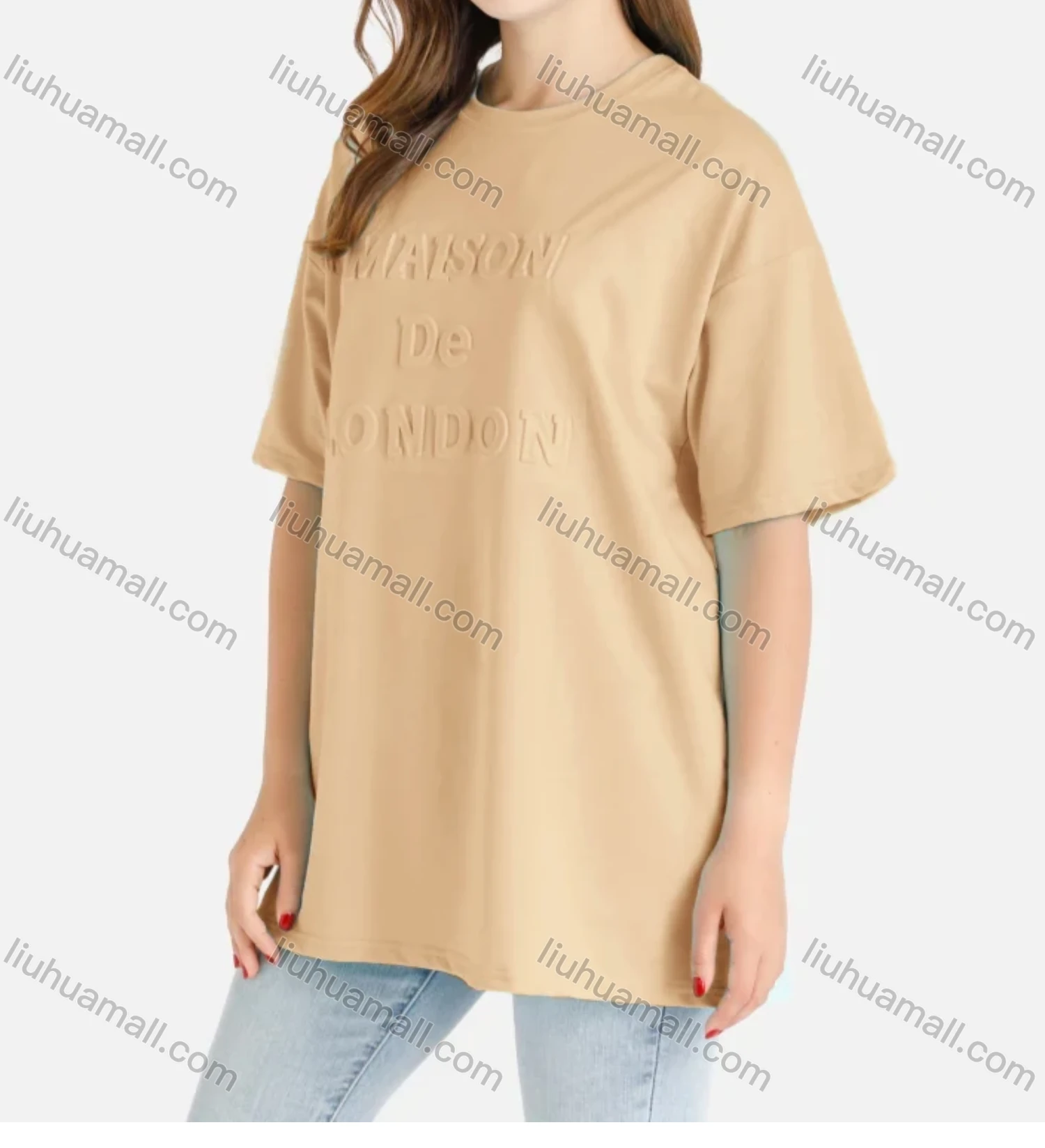 Wholesale Women's Casual Oversized Letter Print Short Sleeve Round Neck Tee - Liuhuamall