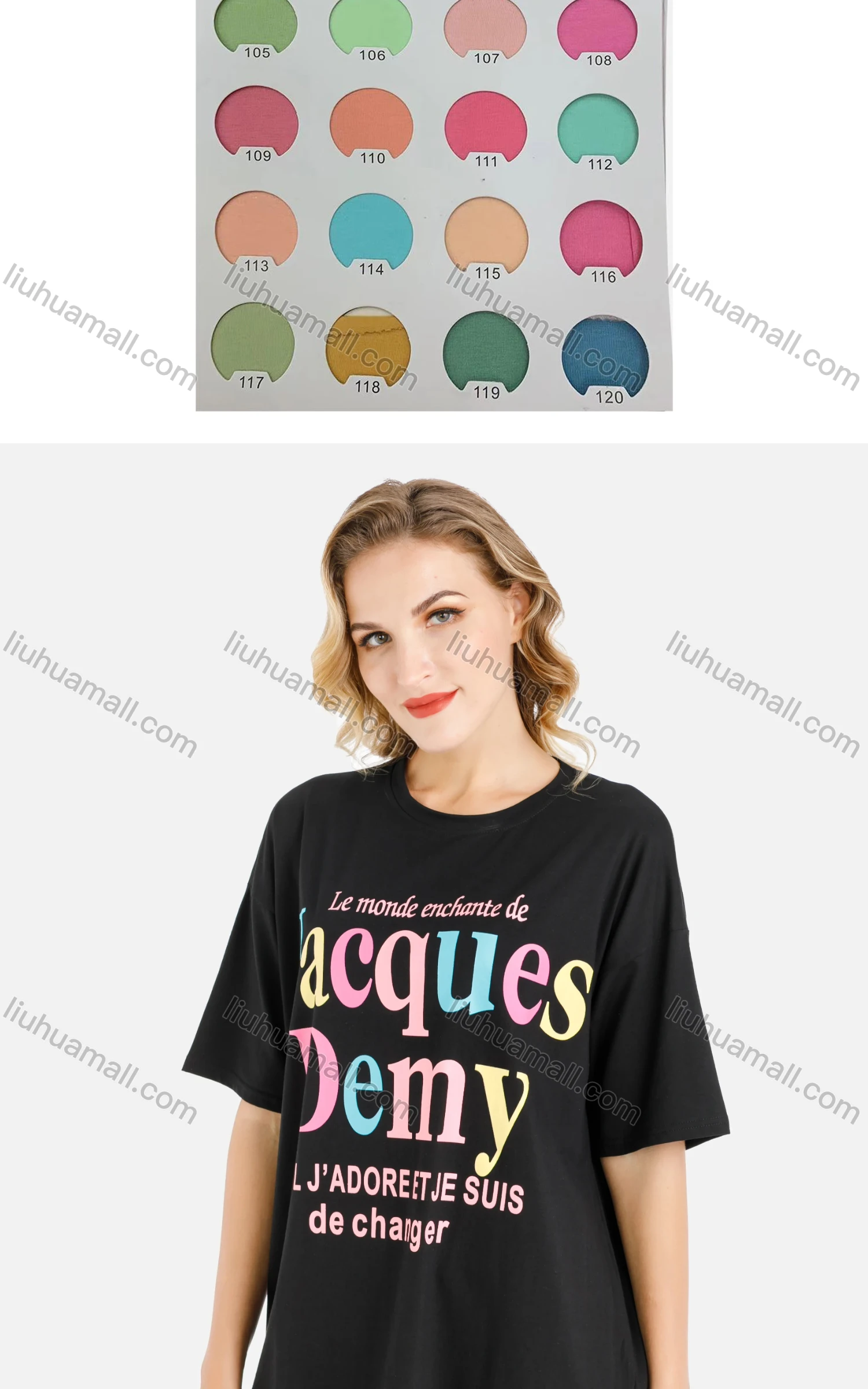 Wholesale Women's Casual Multi-Color Slogan Print Short Sleeve Round Neck Oversized Tee - Liuhuamall