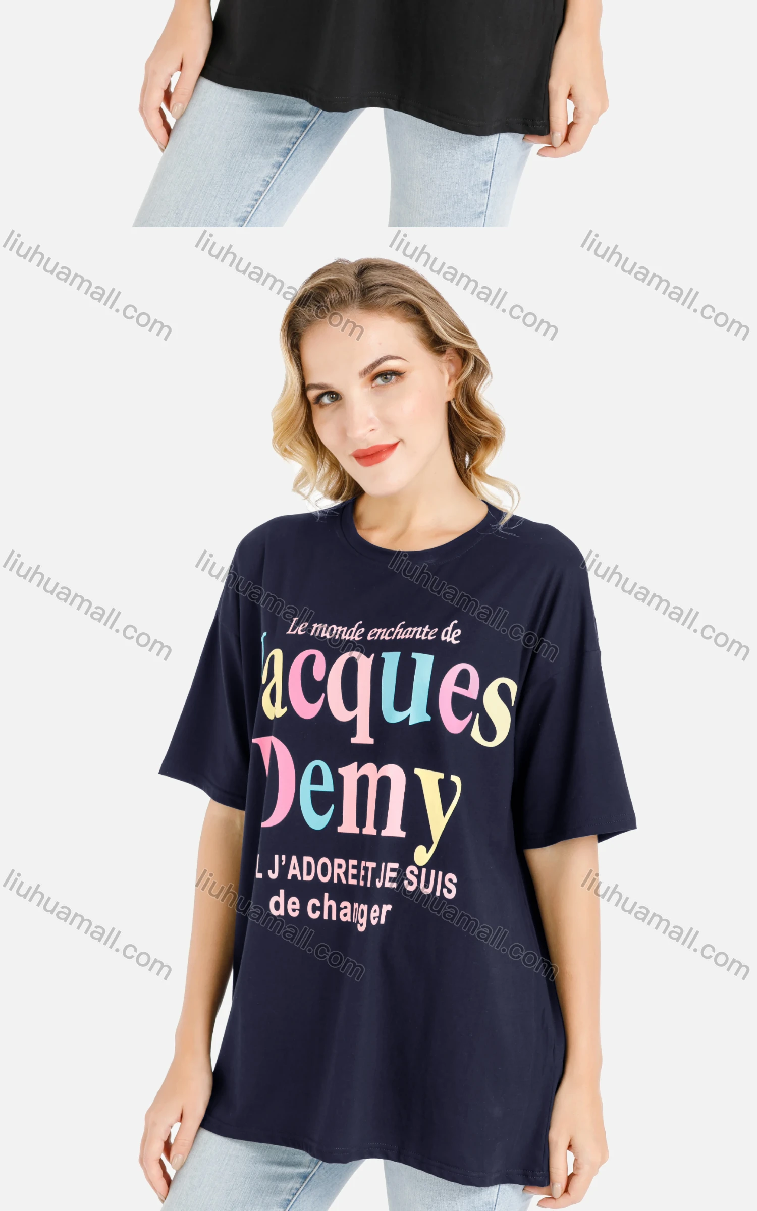 Wholesale Women's Casual Multi-Color Slogan Print Short Sleeve Round Neck Oversized Tee - Liuhuamall