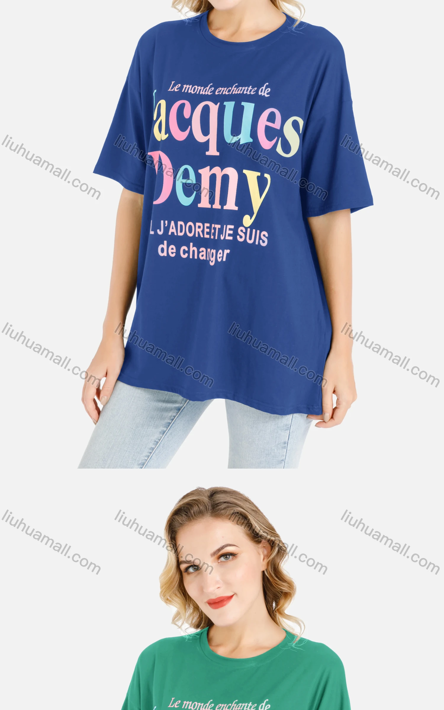 Wholesale Women's Casual Multi-Color Slogan Print Short Sleeve Round Neck Oversized Tee - Liuhuamall