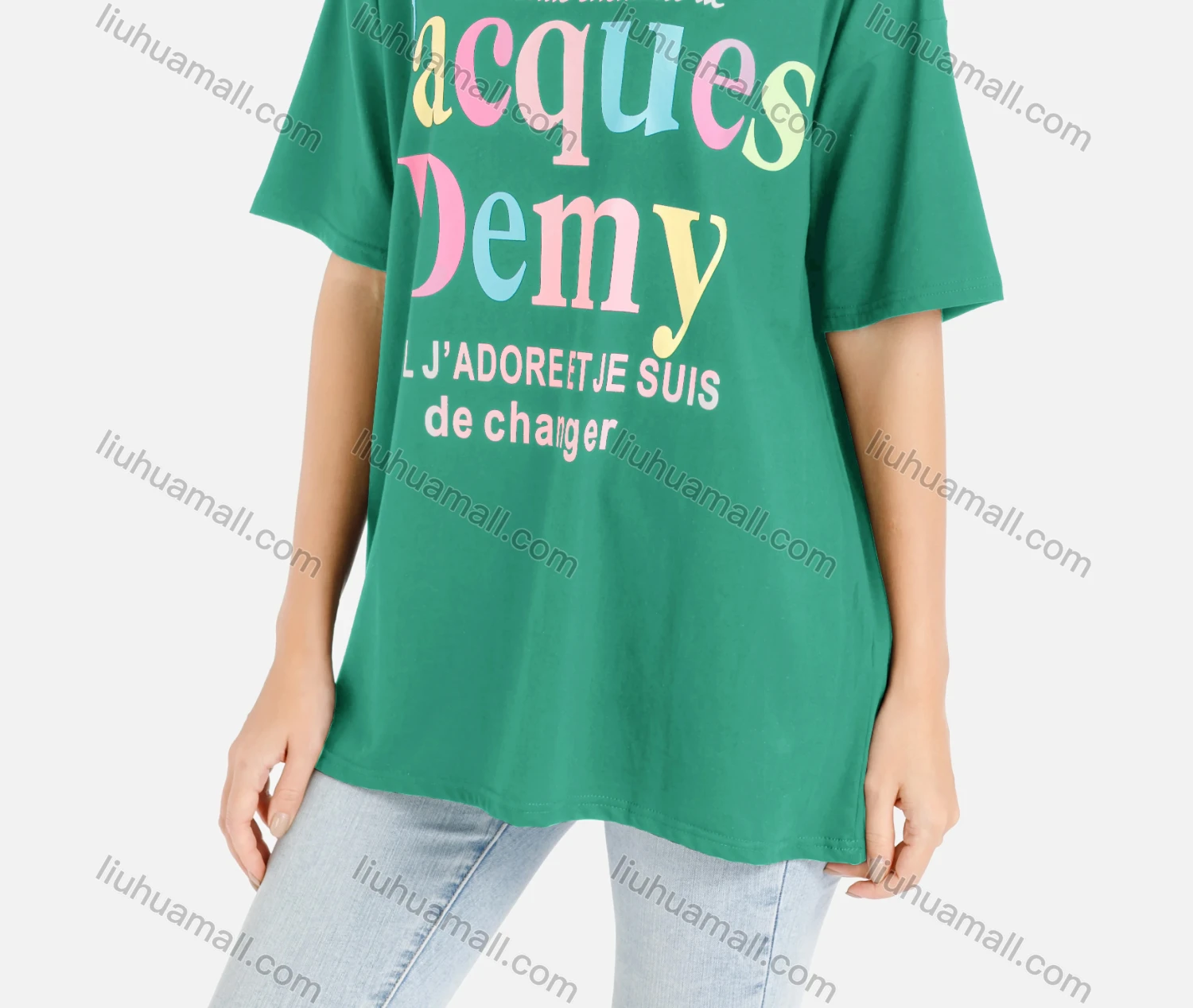 Wholesale Women's Casual Multi-Color Slogan Print Short Sleeve Round Neck Oversized Tee - Liuhuamall