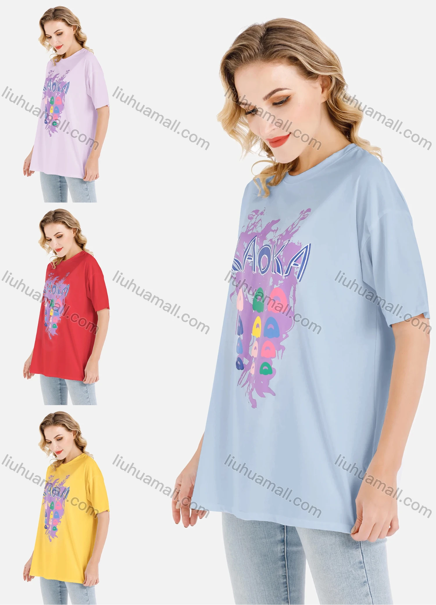 Wholesale Womens Casual Graffiti Print Oversized Short Sleeve Round Neck Tee - Liuhuamall