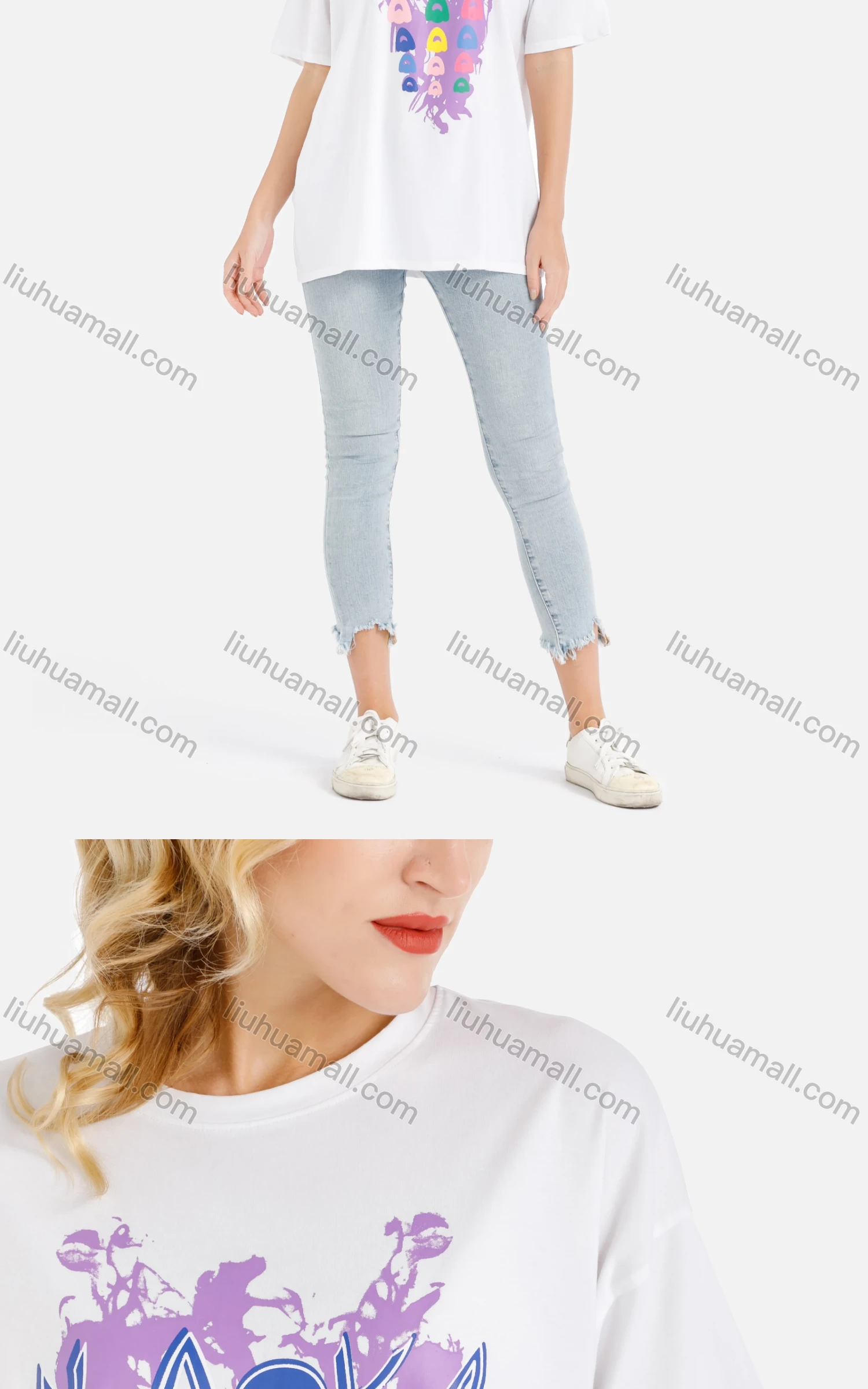 Wholesale Womens Casual Graffiti Print Oversized Short Sleeve Round Neck Tee - Liuhuamall