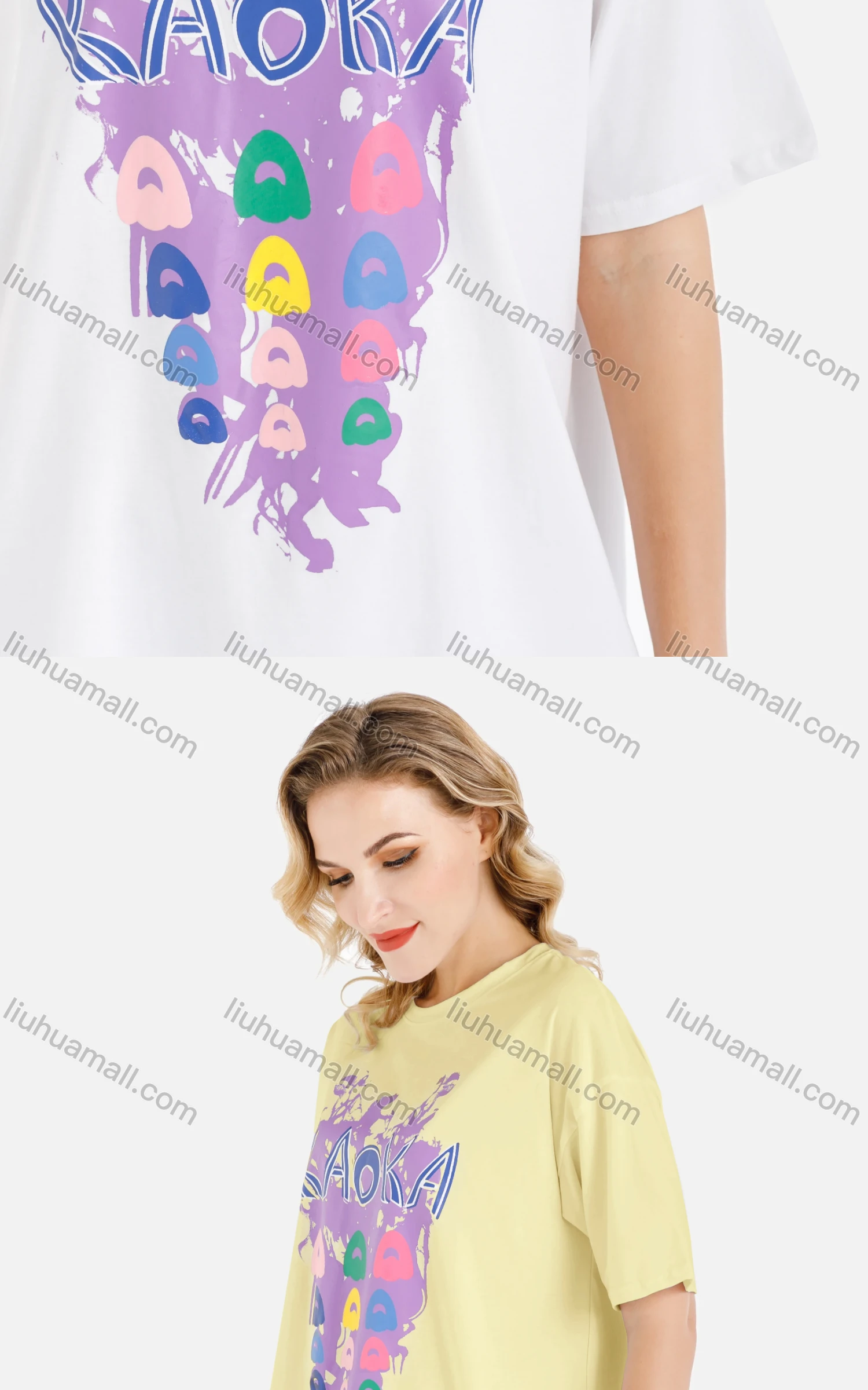 Wholesale Womens Casual Graffiti Print Oversized Short Sleeve Round Neck Tee - Liuhuamall