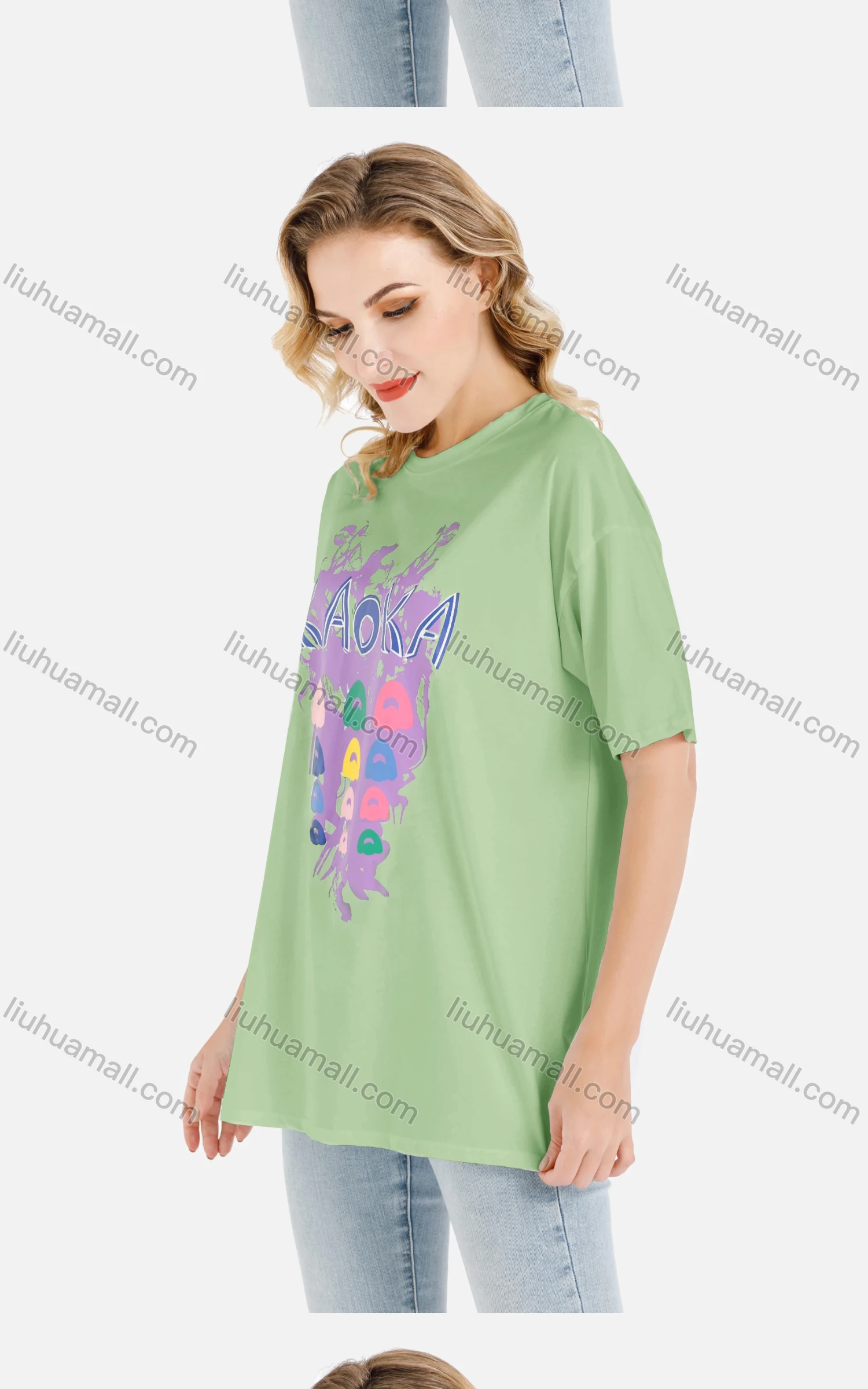 Wholesale Womens Casual Graffiti Print Oversized Short Sleeve Round Neck Tee - Liuhuamall