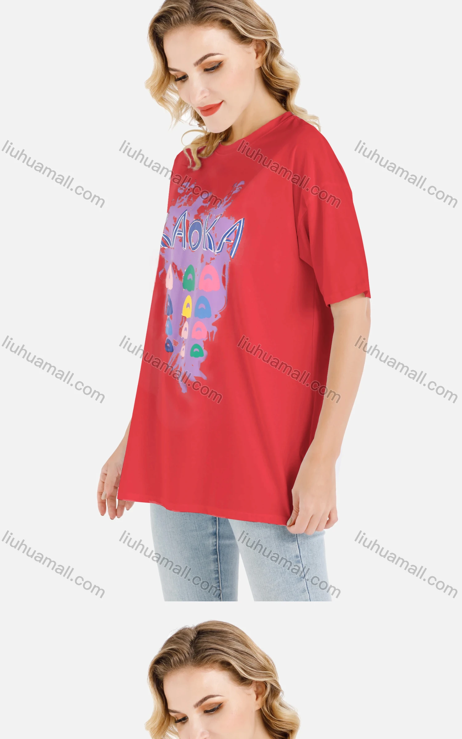 Wholesale Womens Casual Graffiti Print Oversized Short Sleeve Round Neck Tee - Liuhuamall