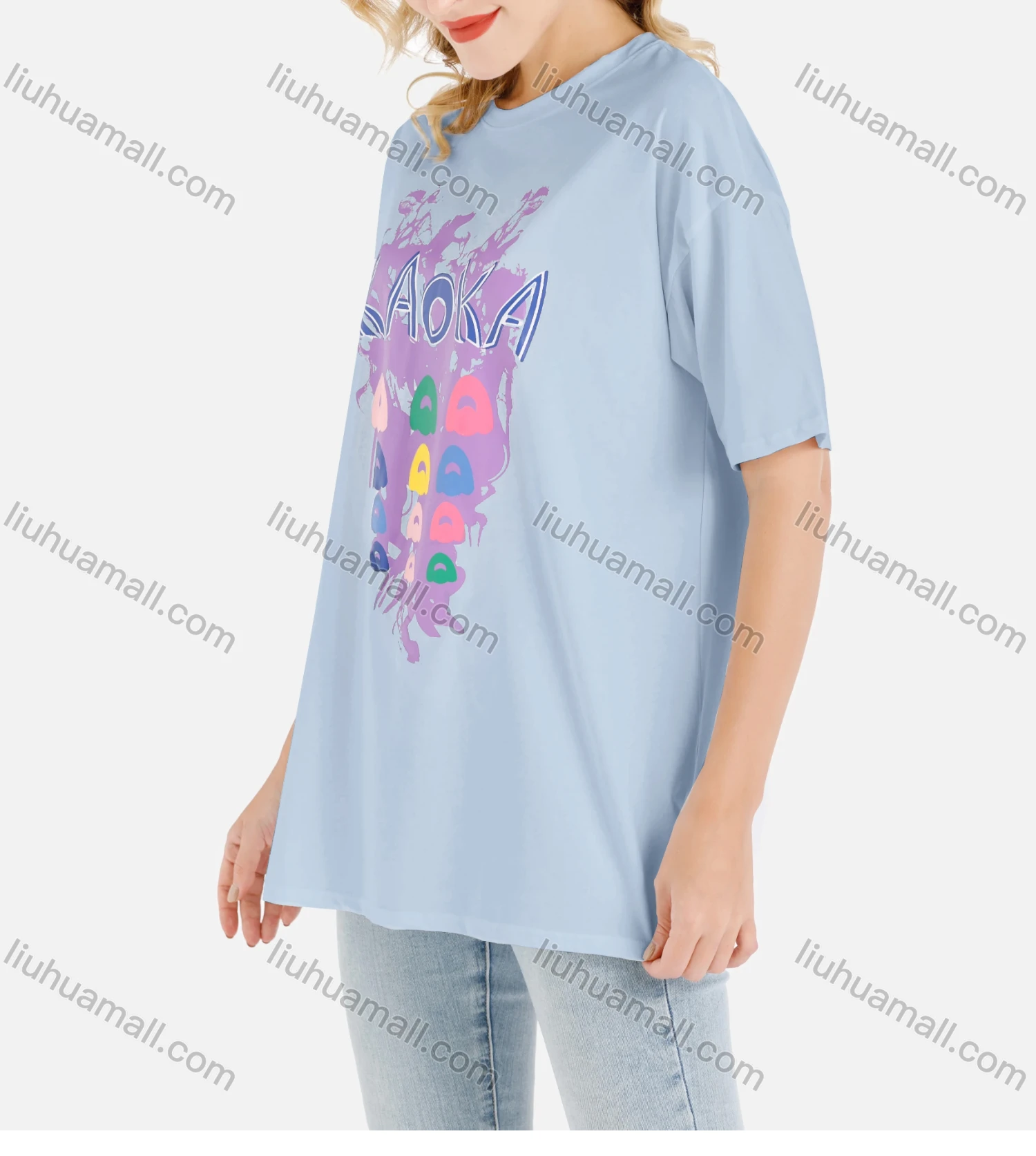Wholesale Womens Casual Graffiti Print Oversized Short Sleeve Round Neck Tee - Liuhuamall
