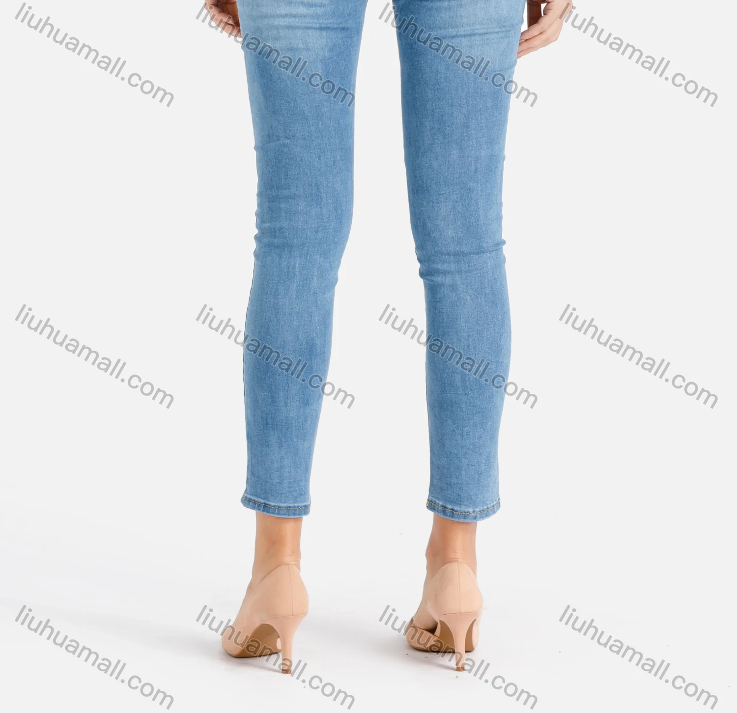 Wholesale Women's Casual Plain Skinny Distressed Ripped Patch Pocket Jeans - Liuhuamall