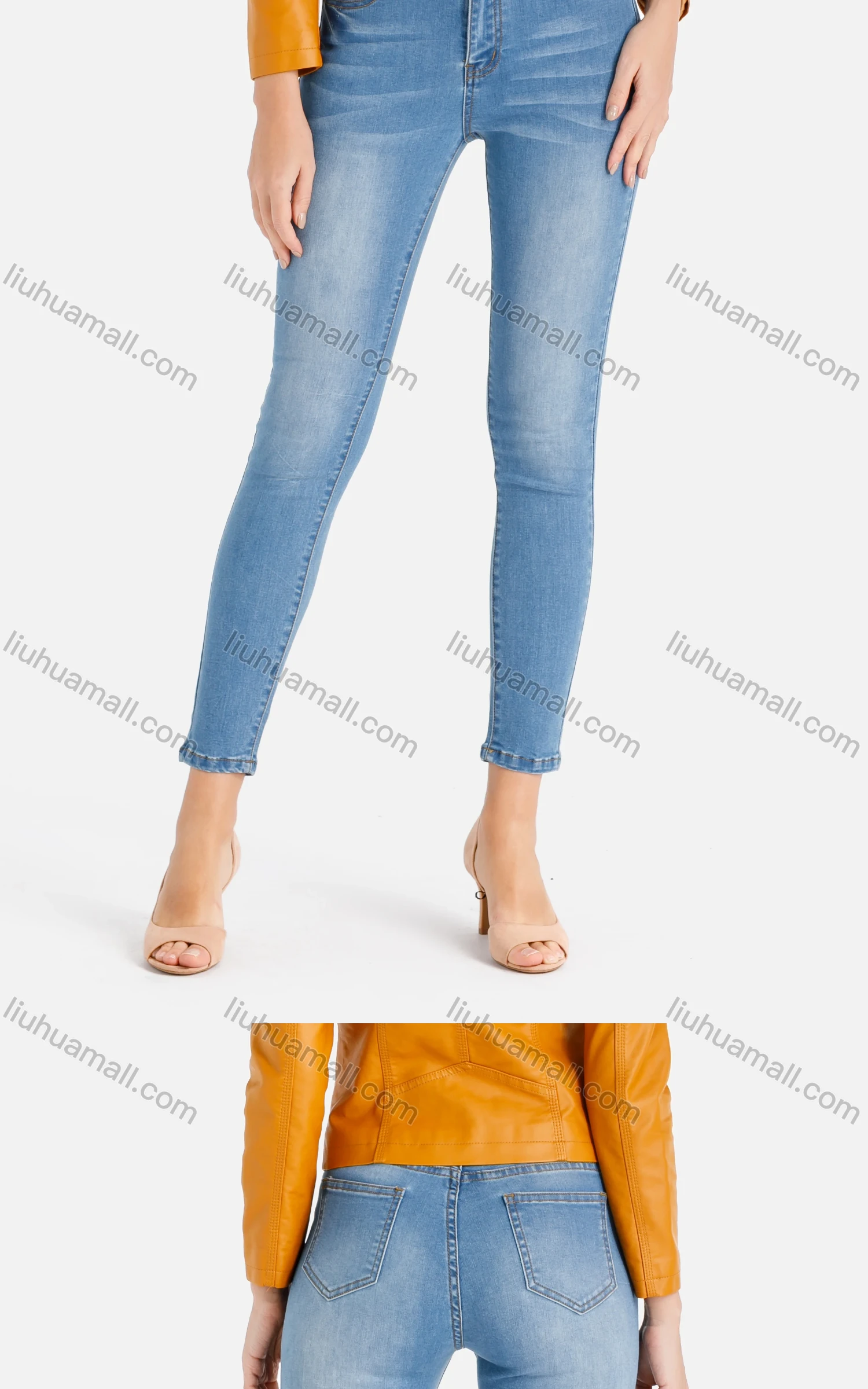 Wholesale Women's Classic Casual Tailored Plain Patch Pocket Skinny Jeans - Liuhuamall