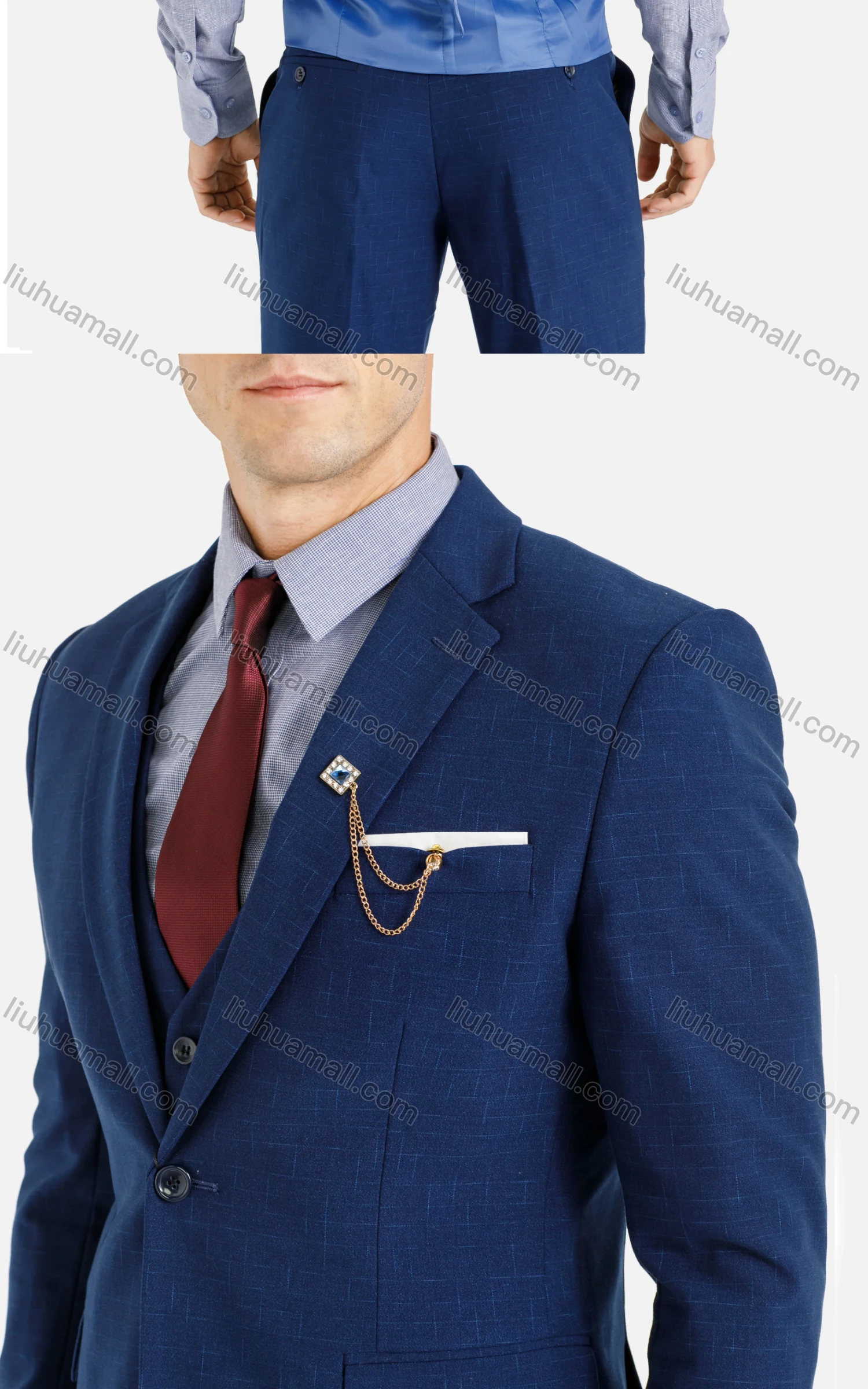 Wholesale Men's Formal Business 3-Piece Slim Fit One Button Plain Suit Set - Liuhuamall