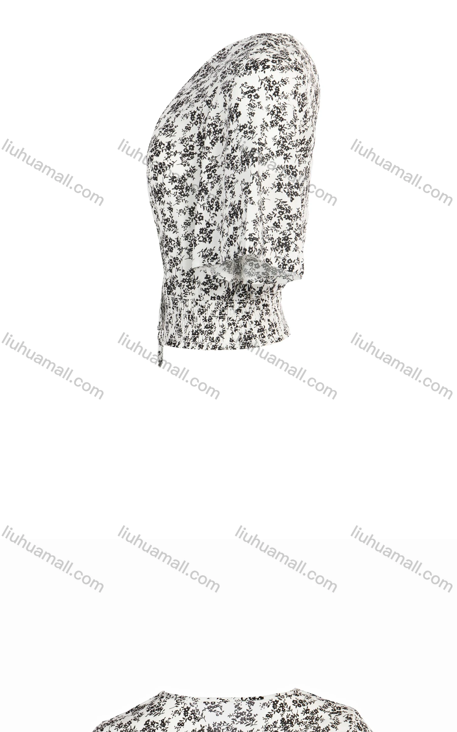 Wholesale Women's Summer V-Neck Butterfly Sleeve Crop Ditsy Floral Print Blouse - Liuhuamall