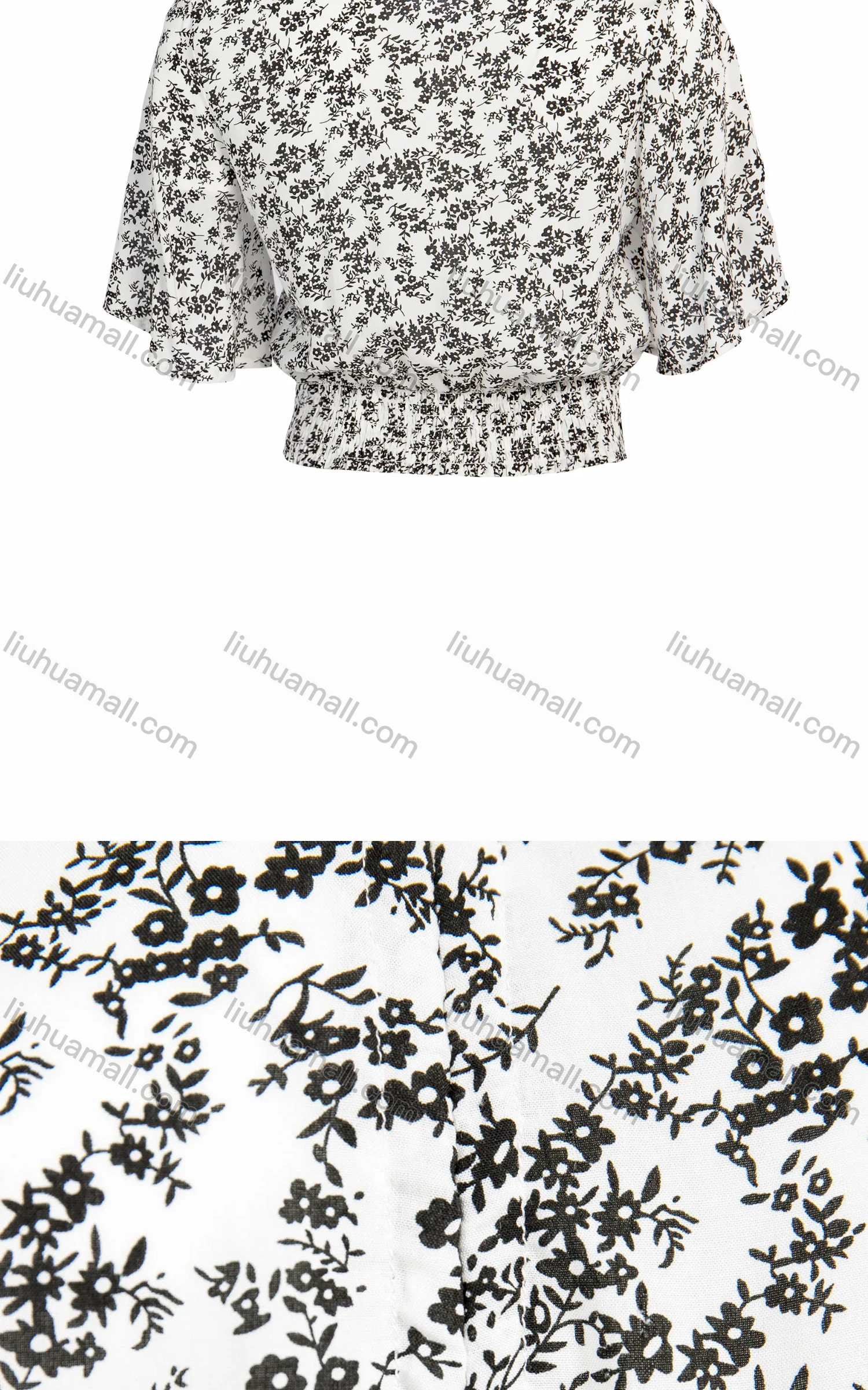 Wholesale Women's Summer V-Neck Butterfly Sleeve Crop Ditsy Floral Print Blouse - Liuhuamall