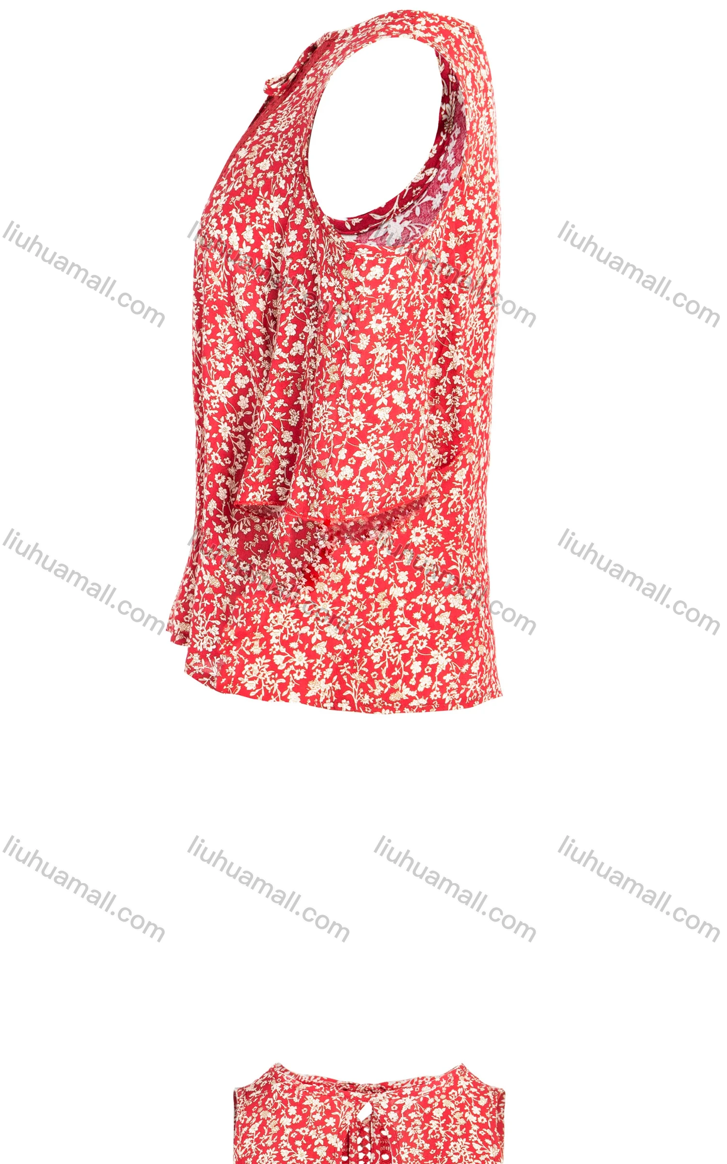 Wholesale Women's Summer Tie Neck Cold Shoulder Ditsy Floral Print Flounce Sleeve Blouse - Liuhuamall