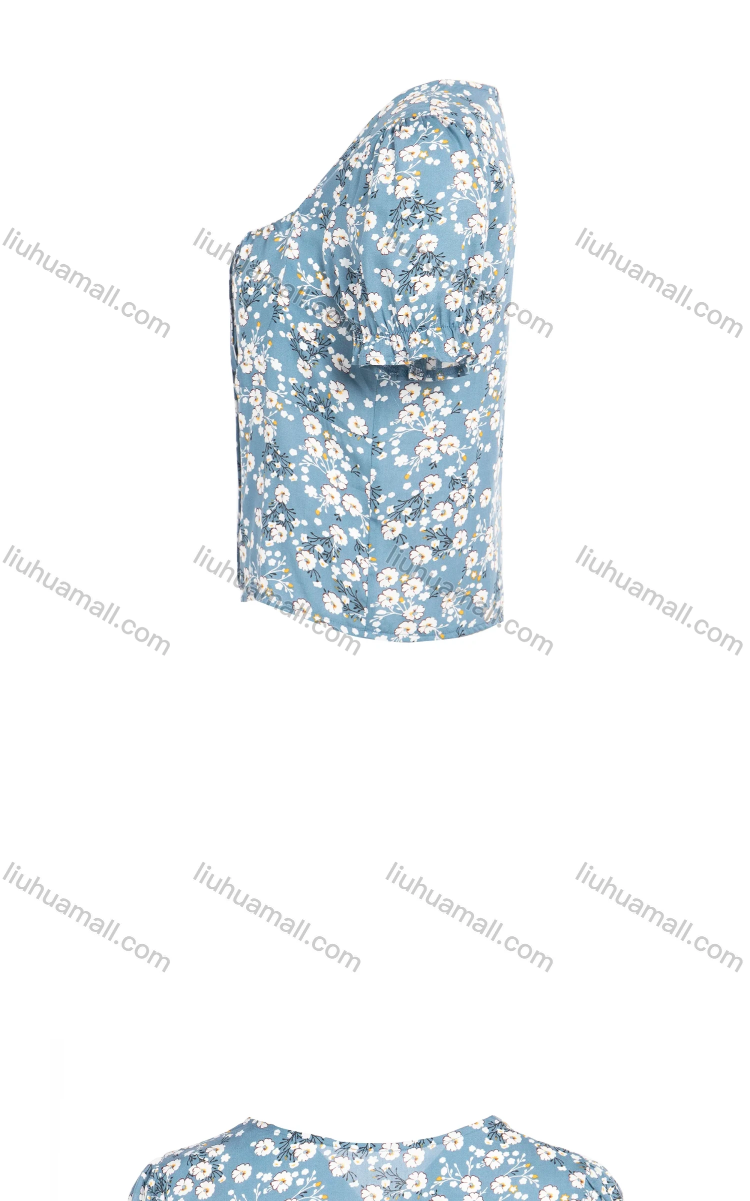 Wholesale Women's Summer Square Neck Puff Sleeve Ditsy Floral Print Blouse - Liuhuamall