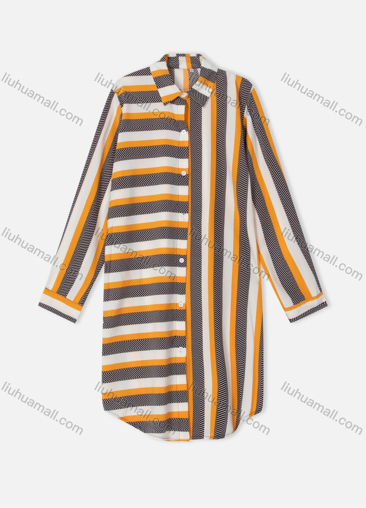 Wholesale Women's Collared Long Sleeve Button Down Tunic Bold Stripe Print Shirt Dress - Liuhuamall