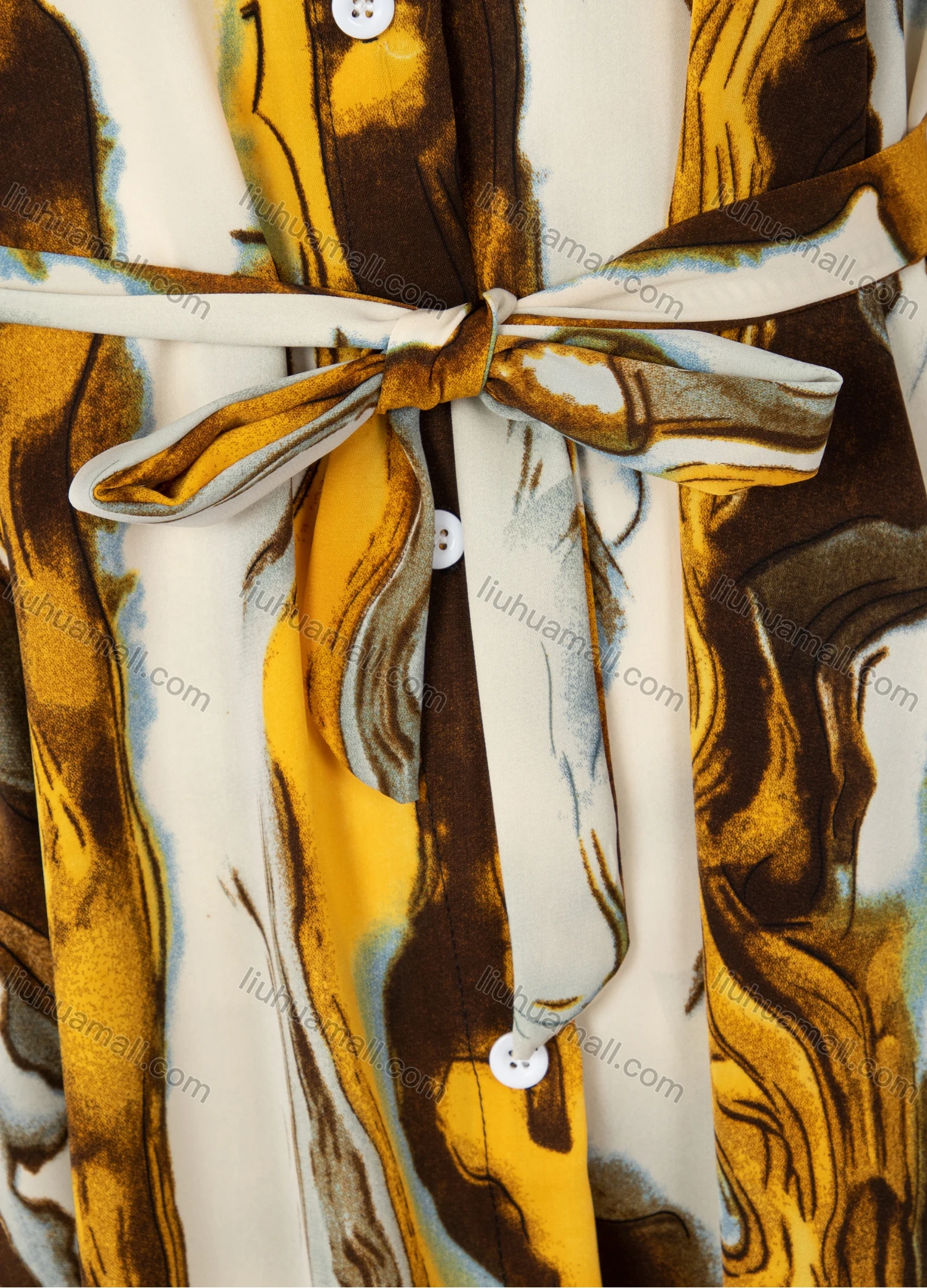 Wholesale Women's Short Sleeve Button Down Painting Print Tunic With Belt - Liuhuamall