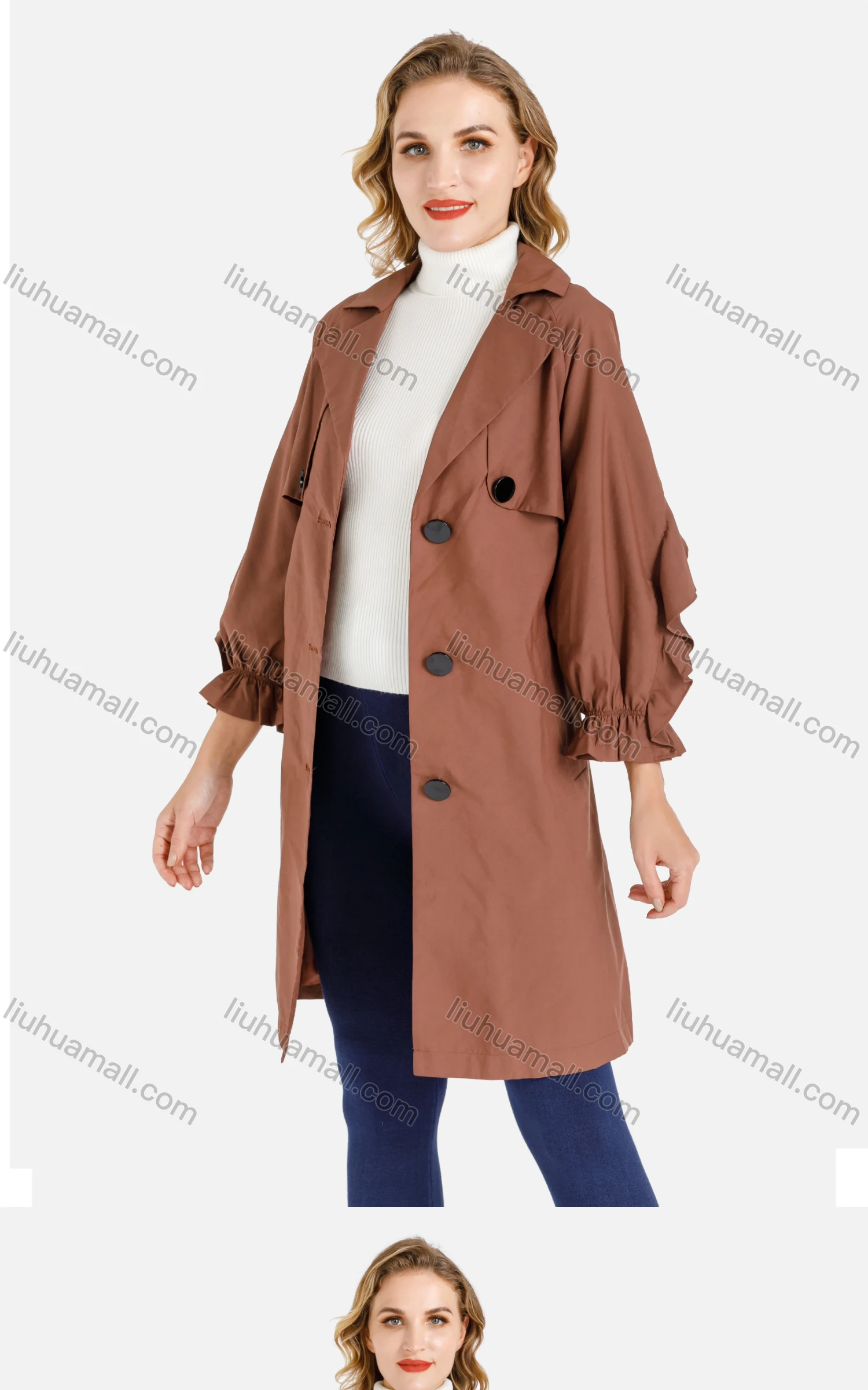 Wholesale Women's Plain Casual Cape Single Breasted Belted Trench Coat - Liuhuamall