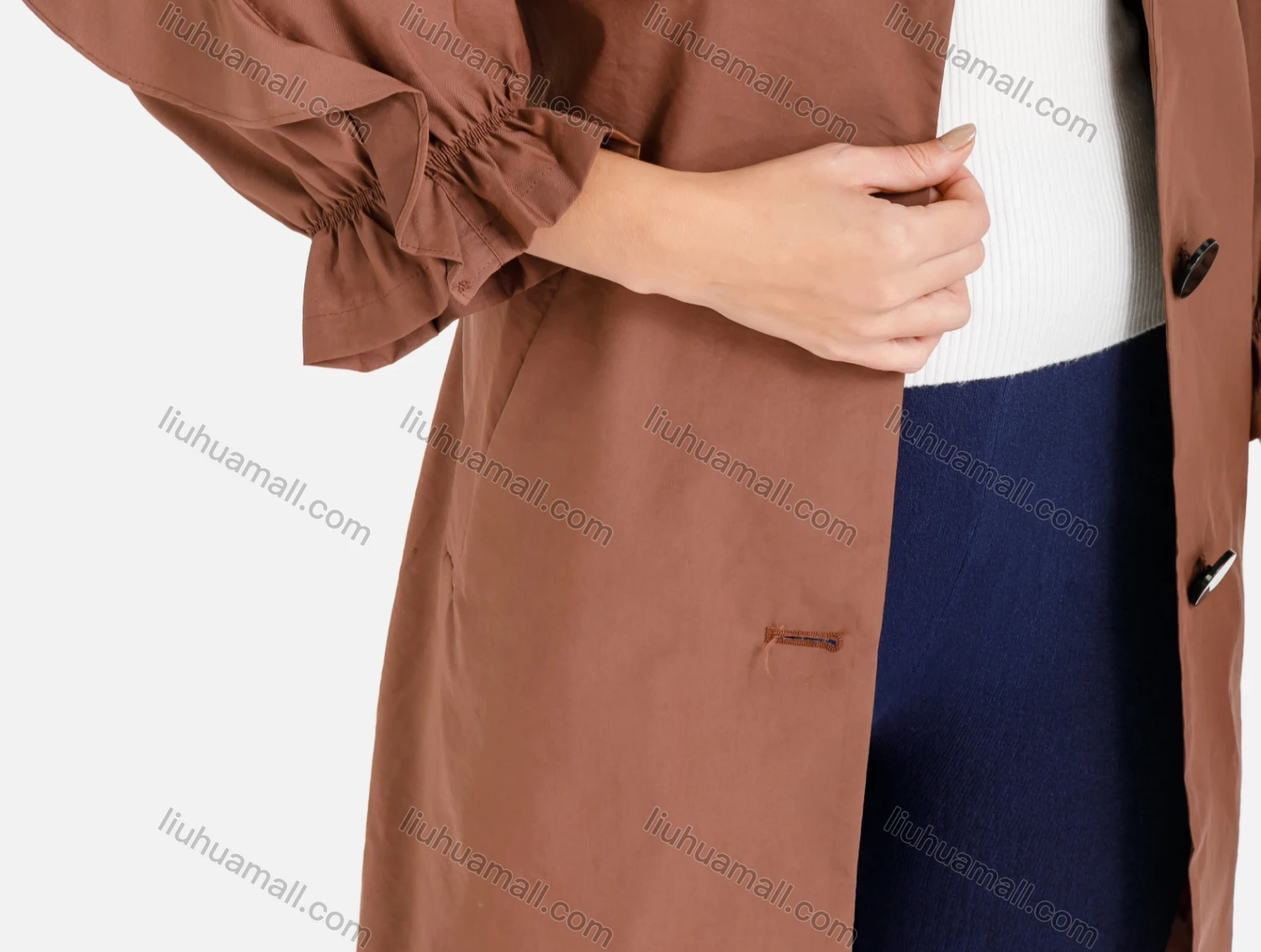 Wholesale Women's Plain Casual Cape Single Breasted Belted Trench Coat - Liuhuamall