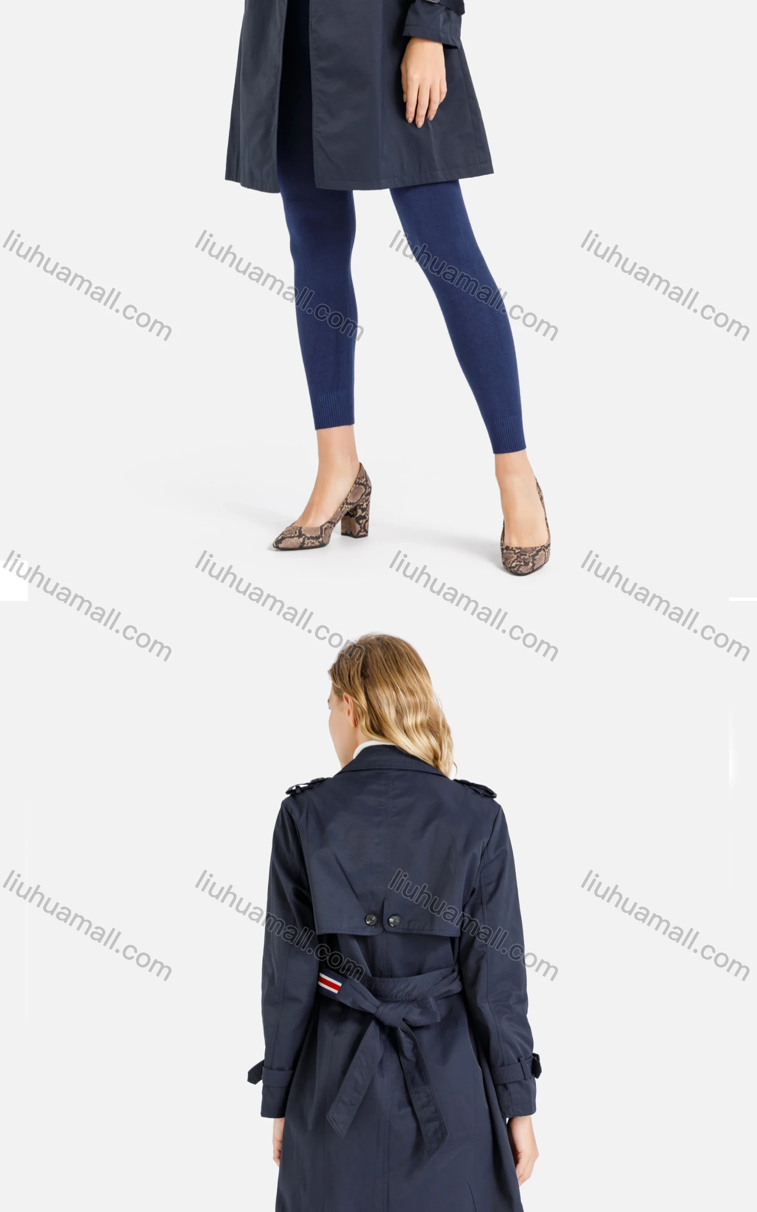 Wholesale Women's Plain Double Breasted Buckle Belted Casual Trench Coat 061# - Liuhuamall