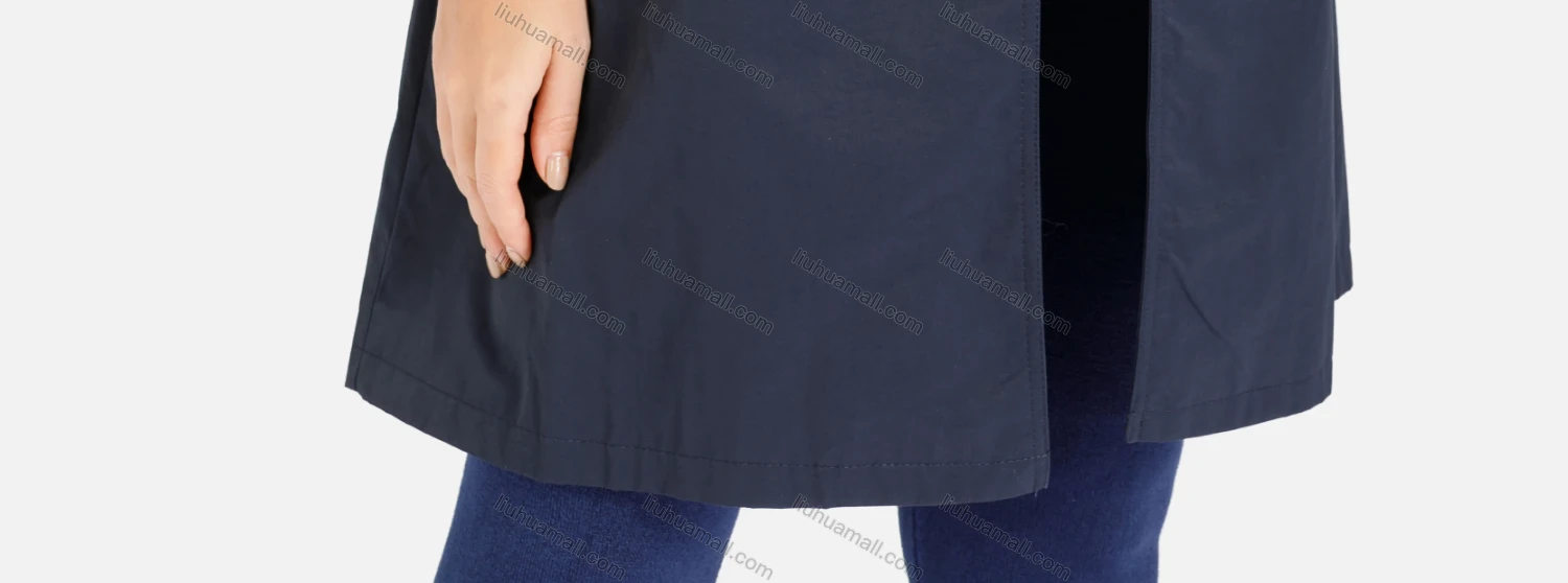 Wholesale Women's Plain Double Breasted Buckle Belted Casual Trench Coat 061# - Liuhuamall