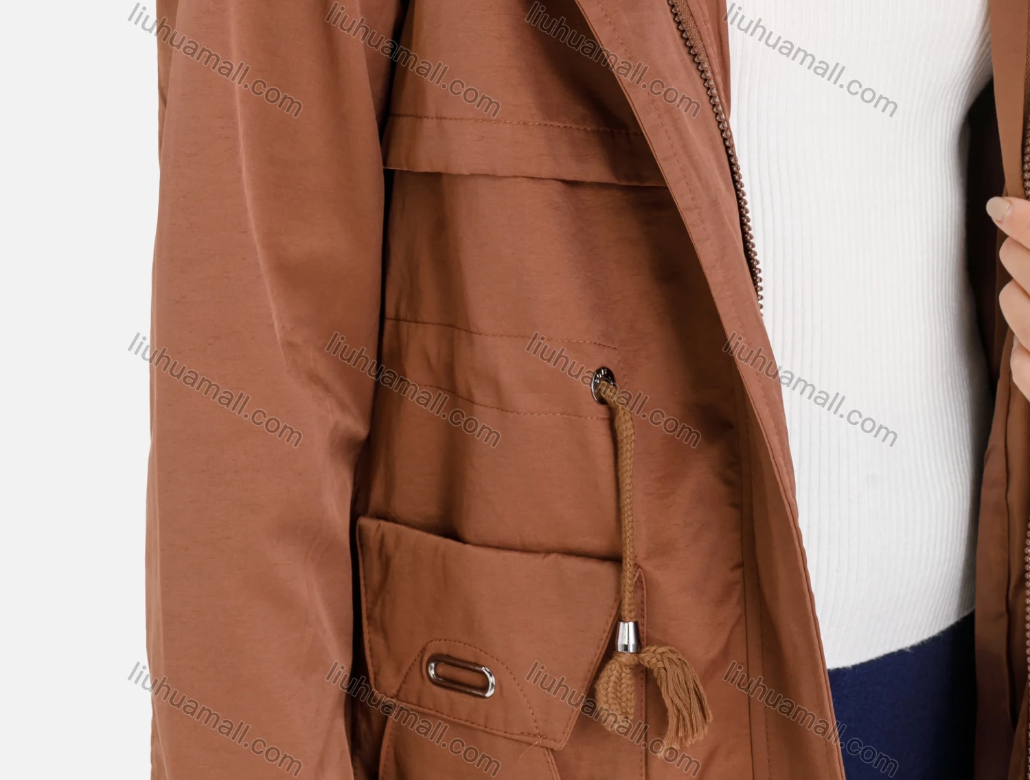 Wholesale Women's Plain Zip Up Drawstring Hooded Coat - Liuhuamall