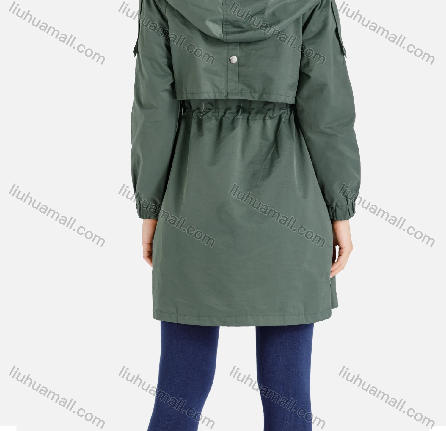 Wholesale Women's Zip Up Drawstring Plain Hooded Rain Coat - Liuhuamall