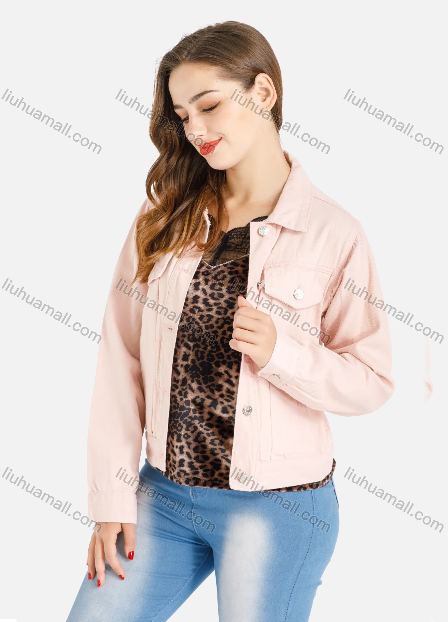 Wholesale Women's Long Sleeve Flap Pocket Button Down Plain Crop Denim Jacket - Liuhuamall