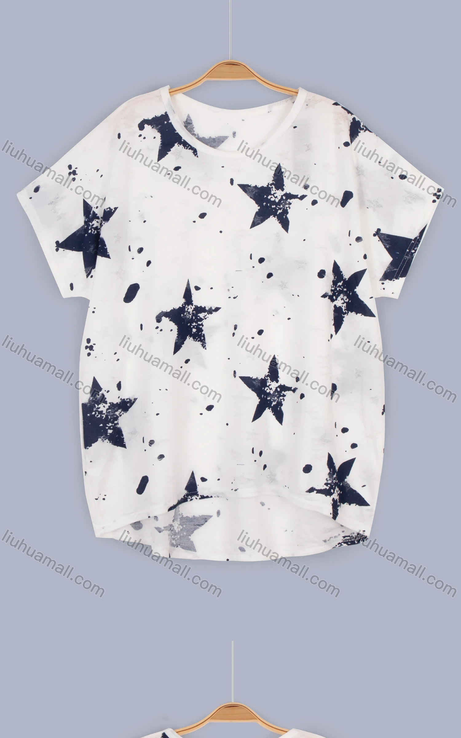 Wholesale Women's Casual Star Print Round Neck Short Sleeve Tee - Liuhuamall