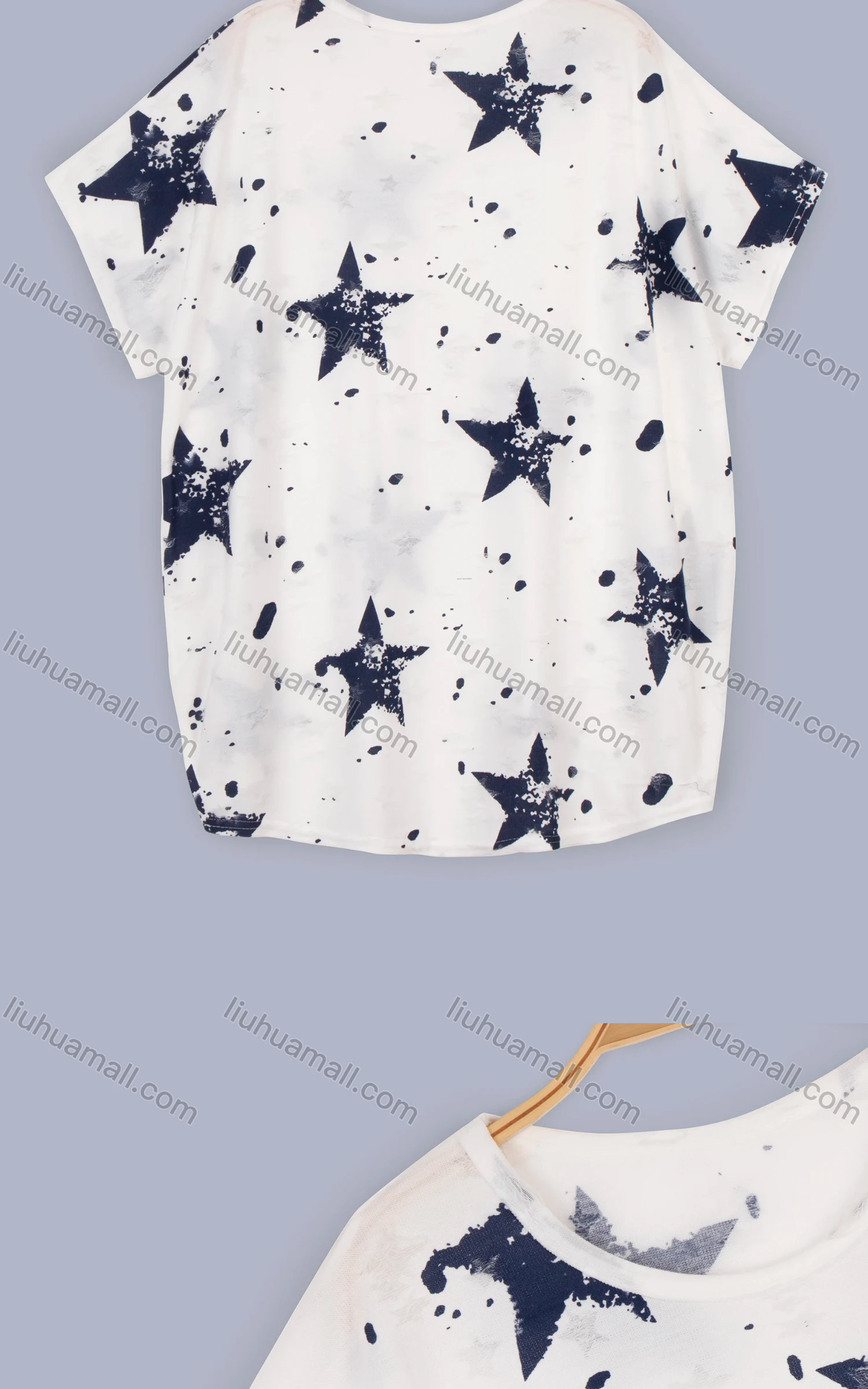 Wholesale Women's Casual Star Print Round Neck Short Sleeve Tee - Liuhuamall