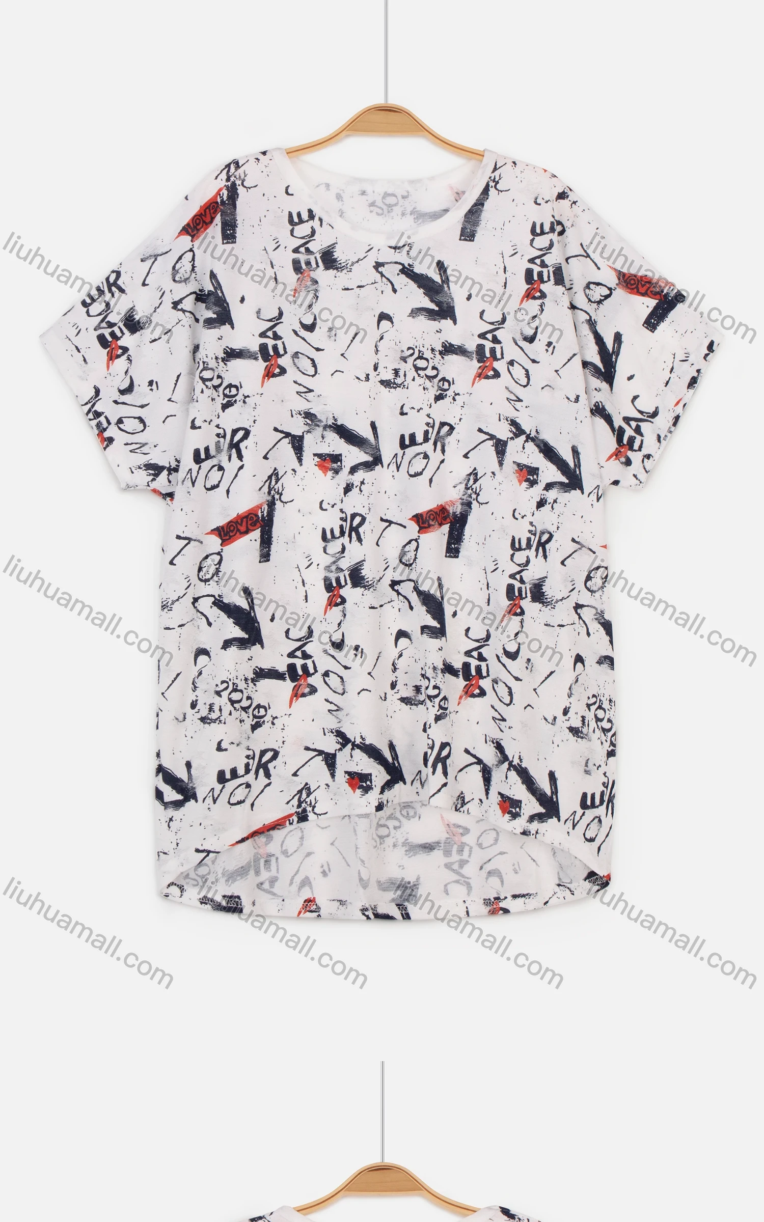 Wholesale Women's Casual Graffiti Print Round Neck Short Sleeve Tee - Liuhuamall