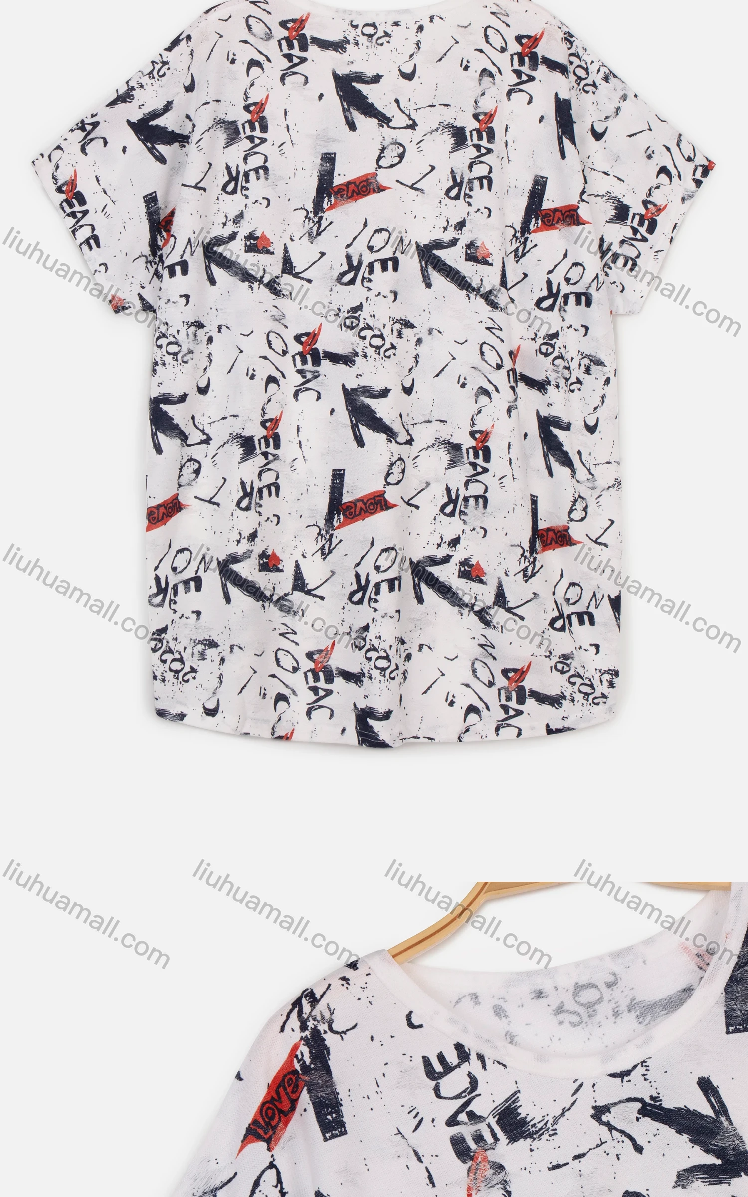 Wholesale Women's Casual Graffiti Print Round Neck Short Sleeve Tee - Liuhuamall