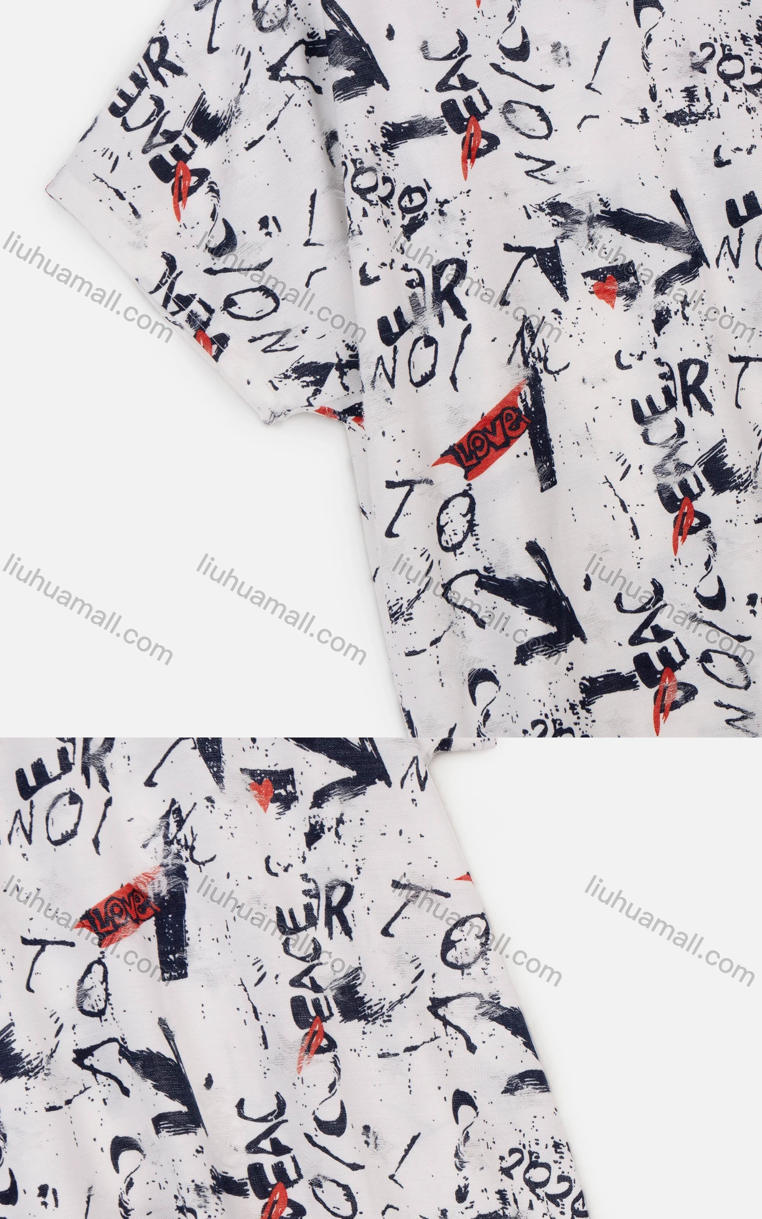 Wholesale Women's Casual Graffiti Print Round Neck Short Sleeve Tee - Liuhuamall