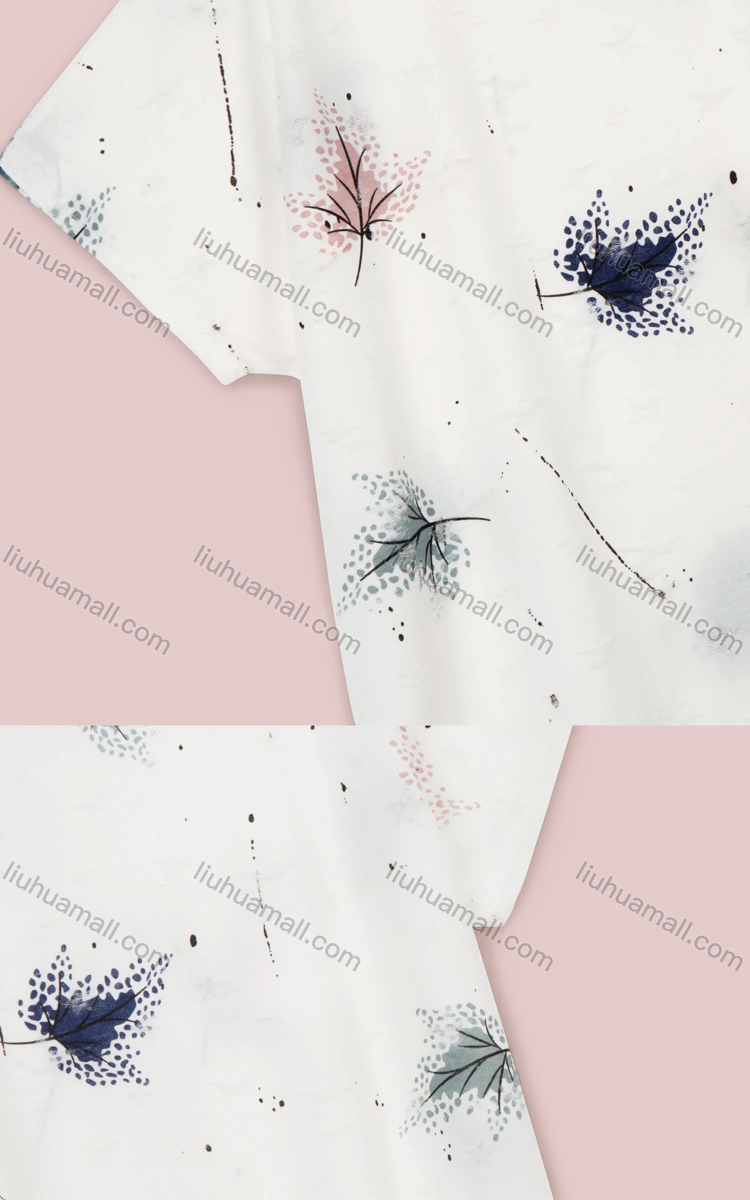 Wholesale Women's Summer Leaf Print Round Neck Short Sleeve Tee - Liuhuamall