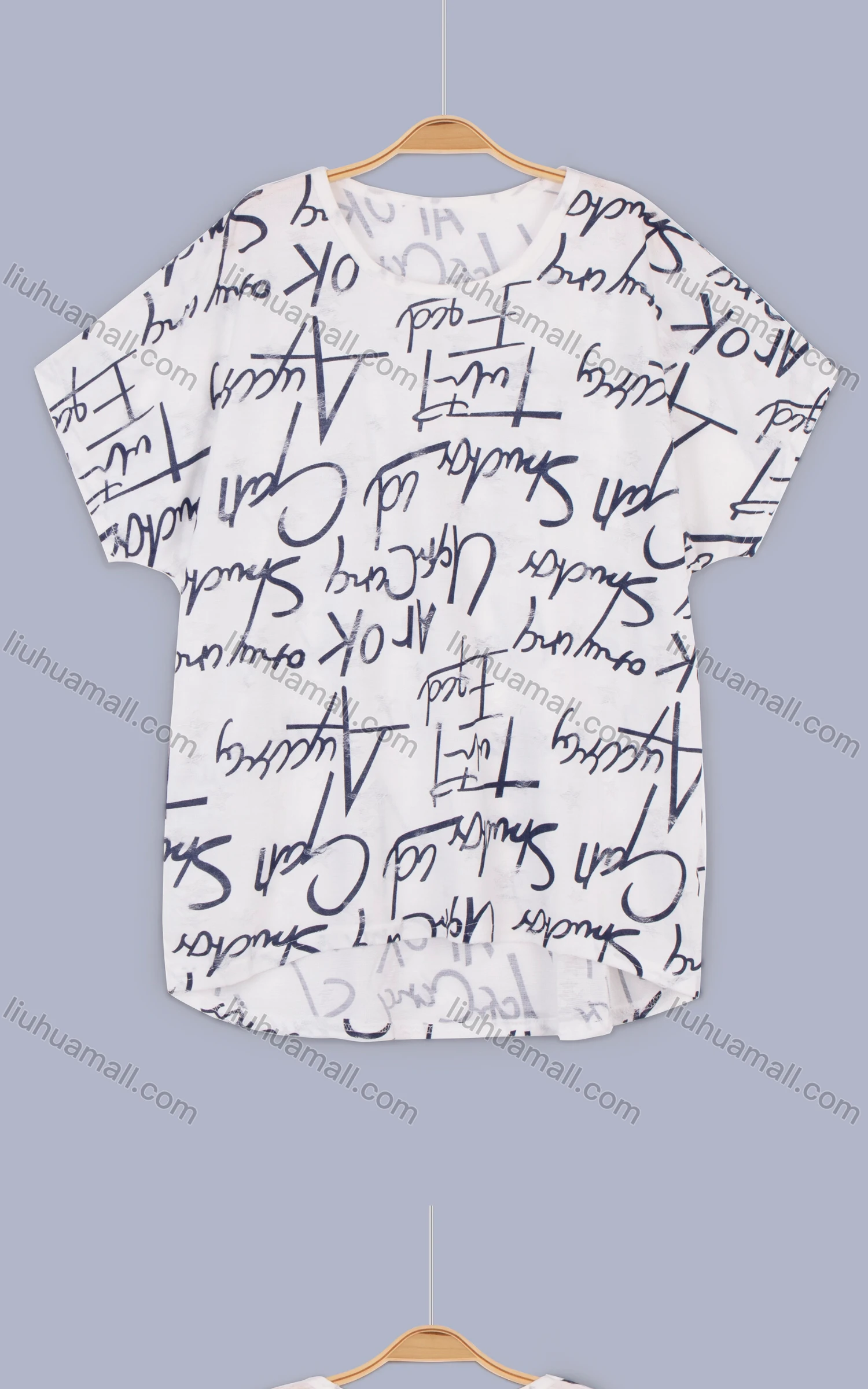 Wholesale Women's Summer Graffiti Print Round Neck Drop Shoulder Tee - Liuhuamall