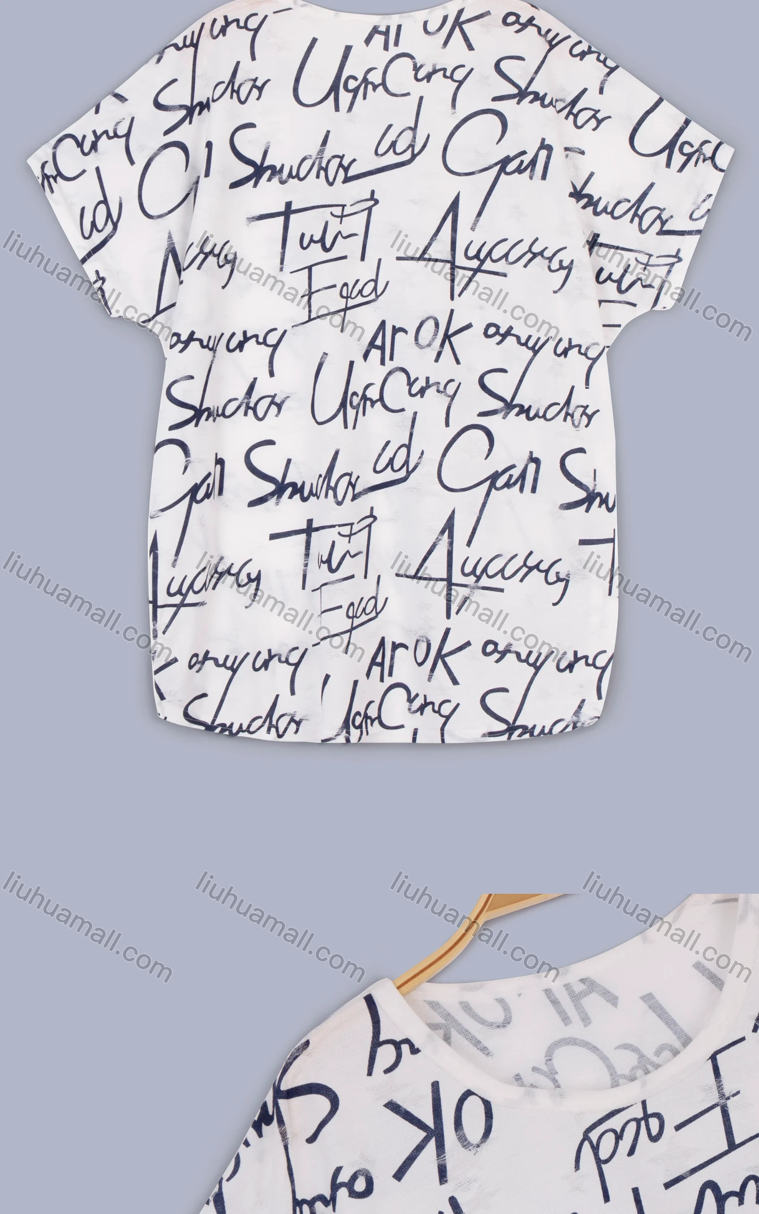 Wholesale Women's Summer Graffiti Print Round Neck Drop Shoulder Tee - Liuhuamall