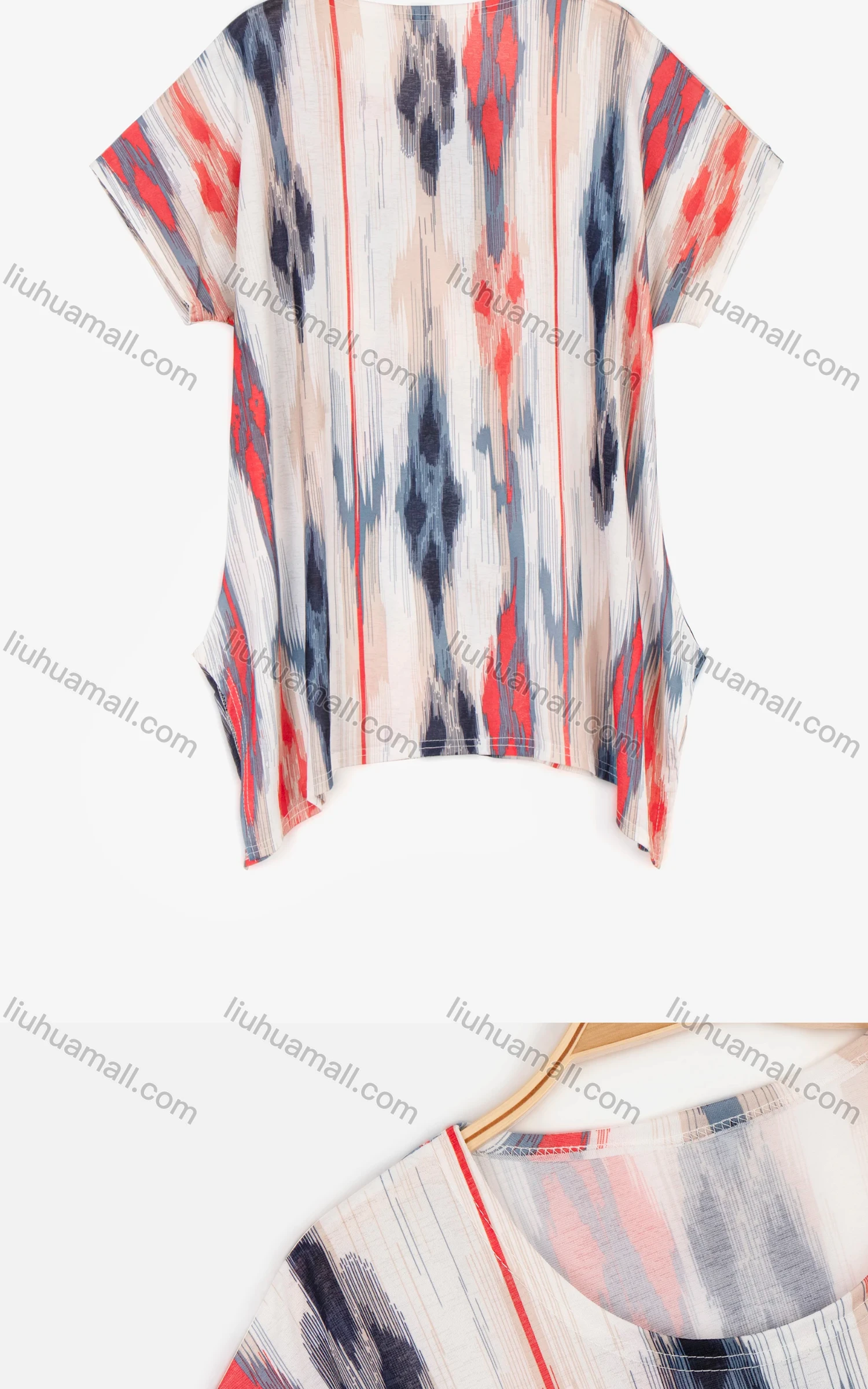 Wholesale Women's Casual Graphic Print Round Neck Drop Shoulder Short Sleeve Top - Liuhuamall