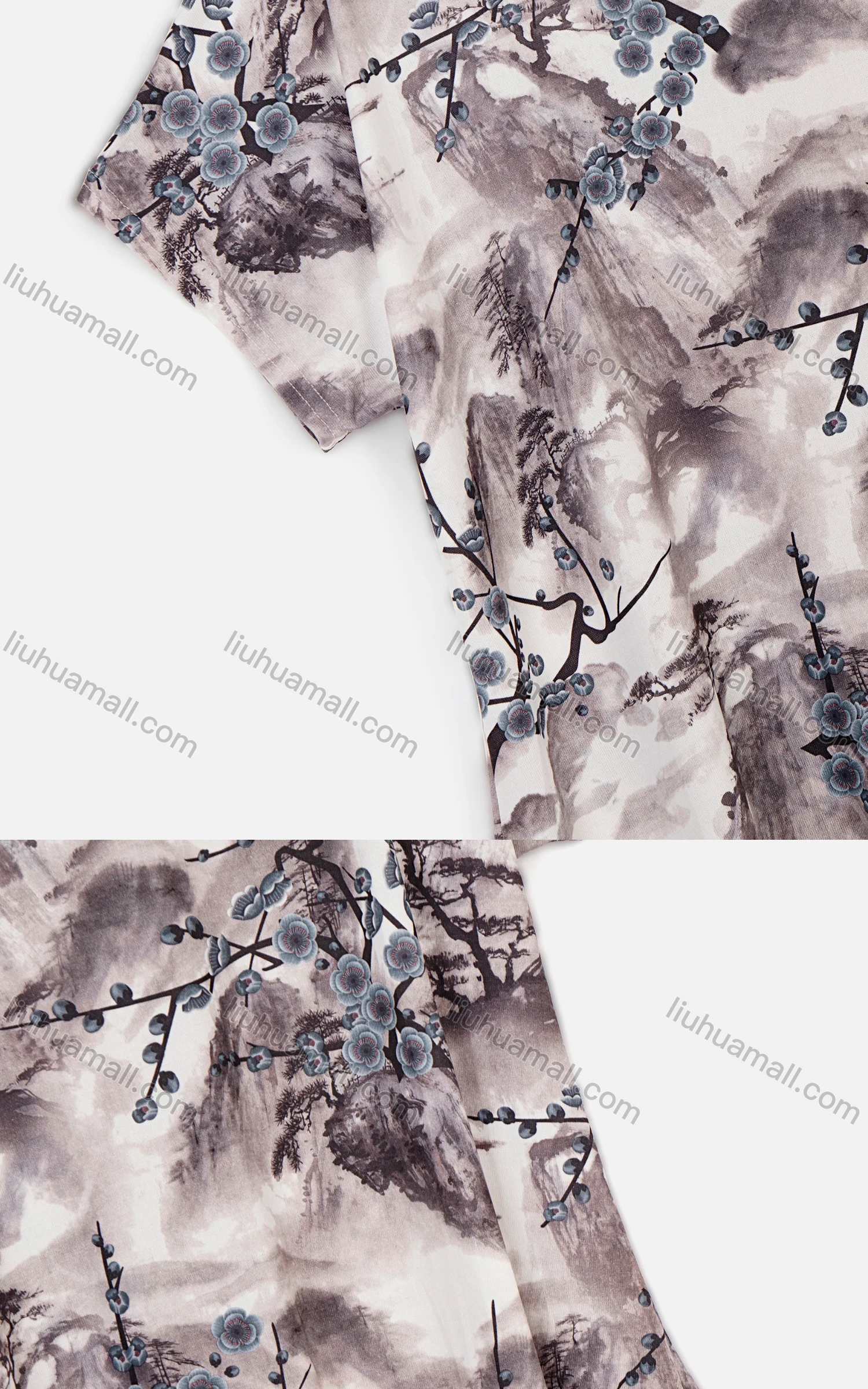 Wholesale Women's Casual Ink Painting Print Round Neck Short Sleeve Top - Liuhuamall