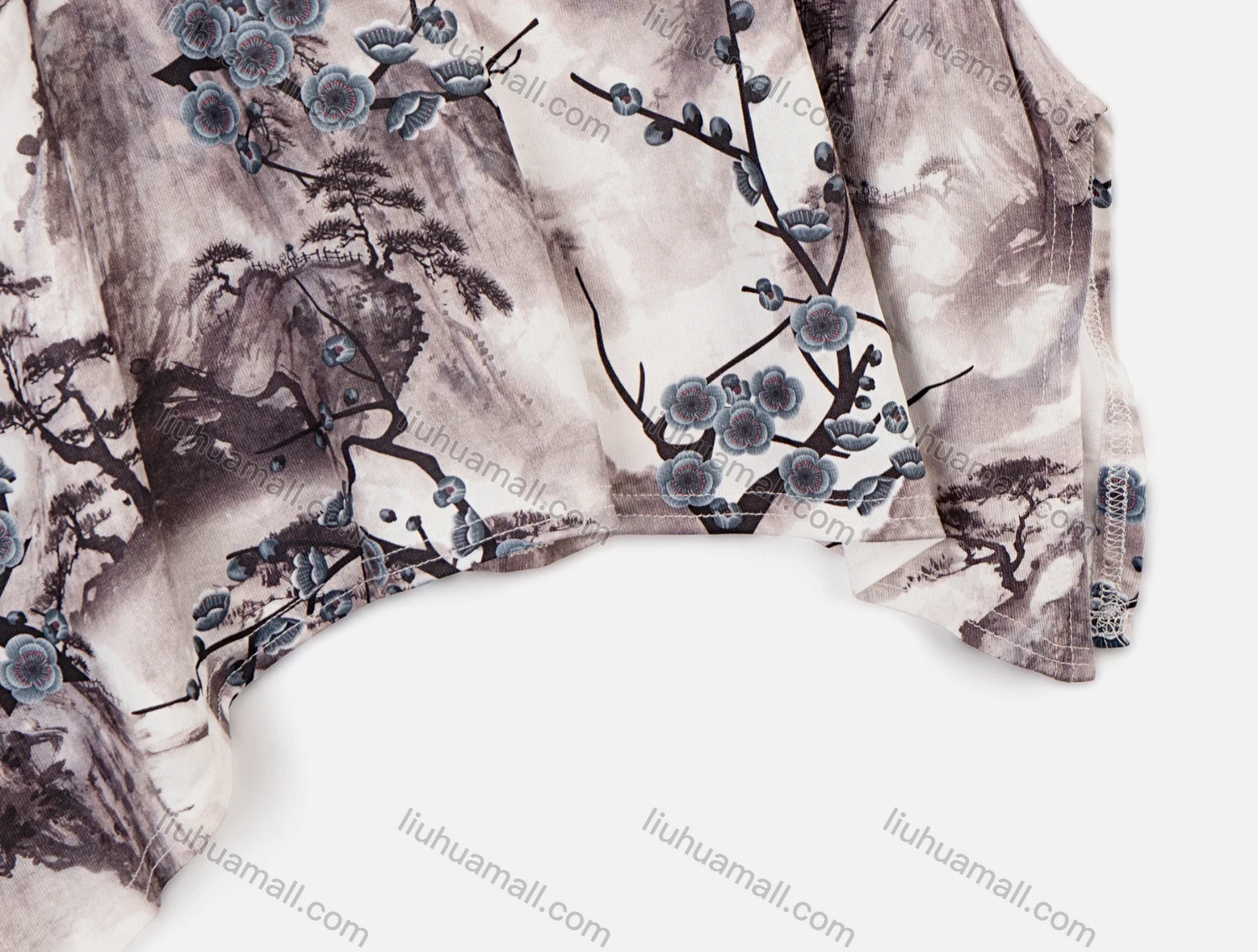 Wholesale Women's Casual Ink Painting Print Round Neck Short Sleeve Top - Liuhuamall