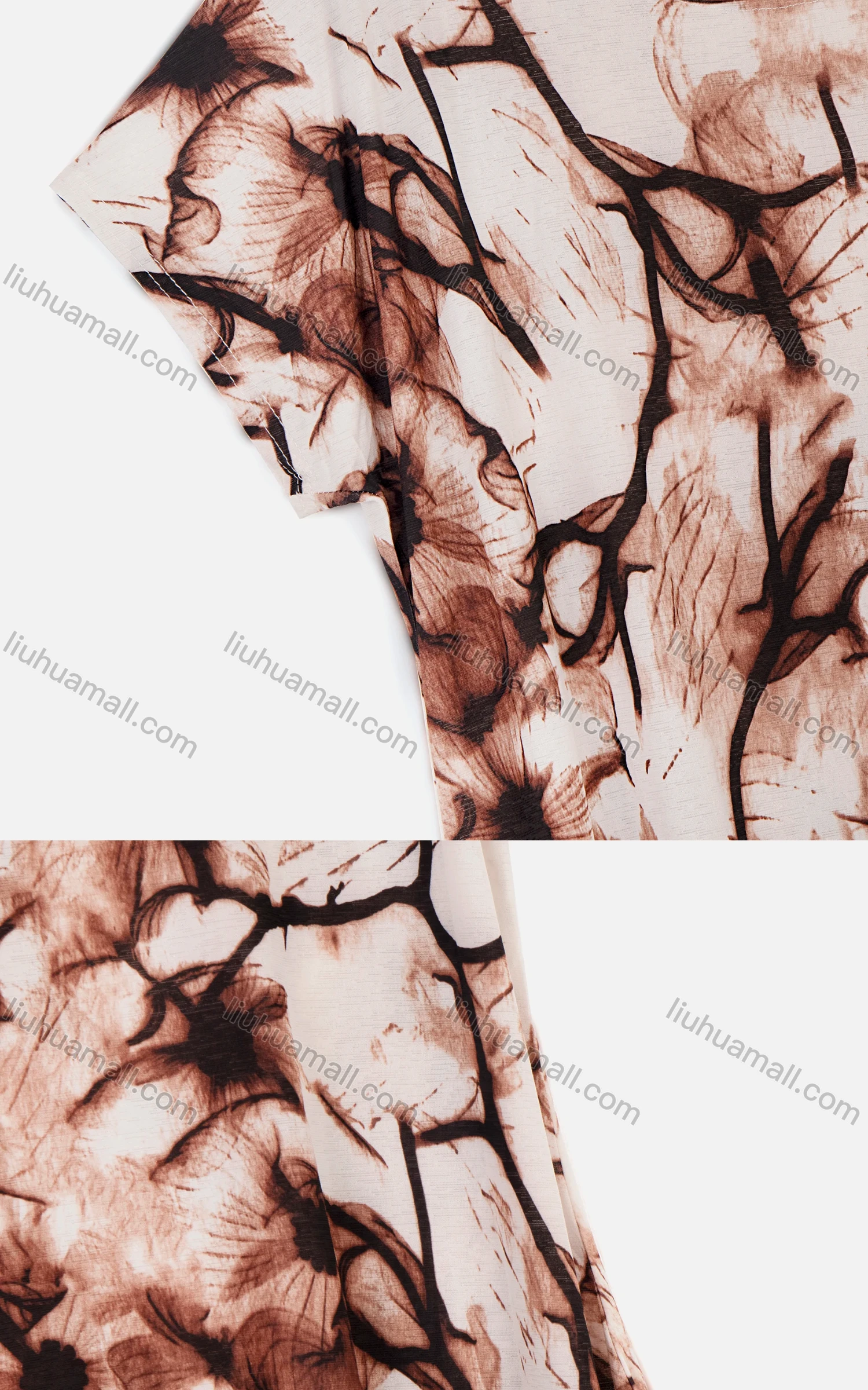 Wholesale Women's Summer Floral Print Round Neck Drop Shoulder Short Sleeve Top - Liuhuamall