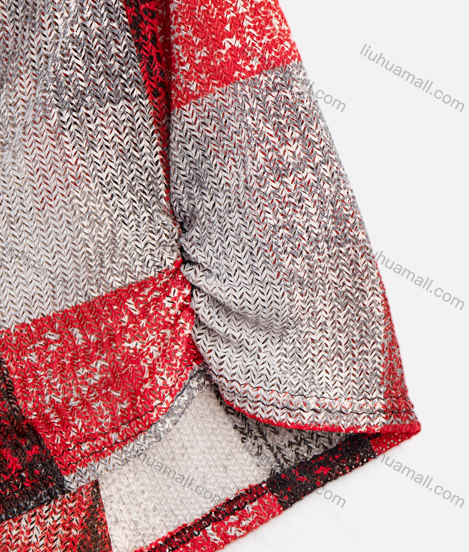 Wholesale Women's Plaid Tie Neck Drop Shoulder Short Sleeve Knit Top - Liuhuamall