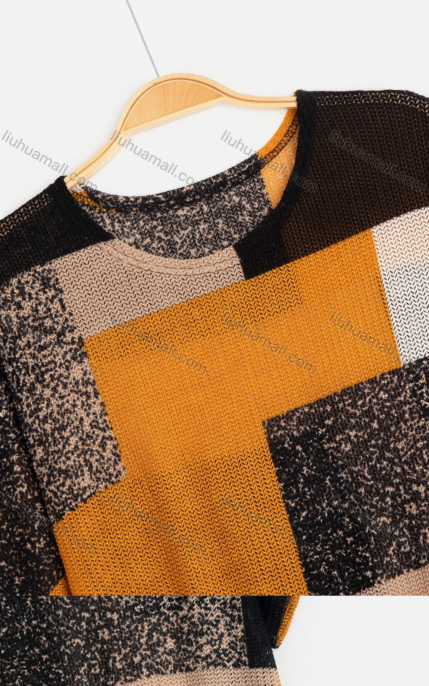 Wholesale Women's Casual Patchwork Short Sleeve Drop Shoulder Round Neck Knit Top - Liuhuamall